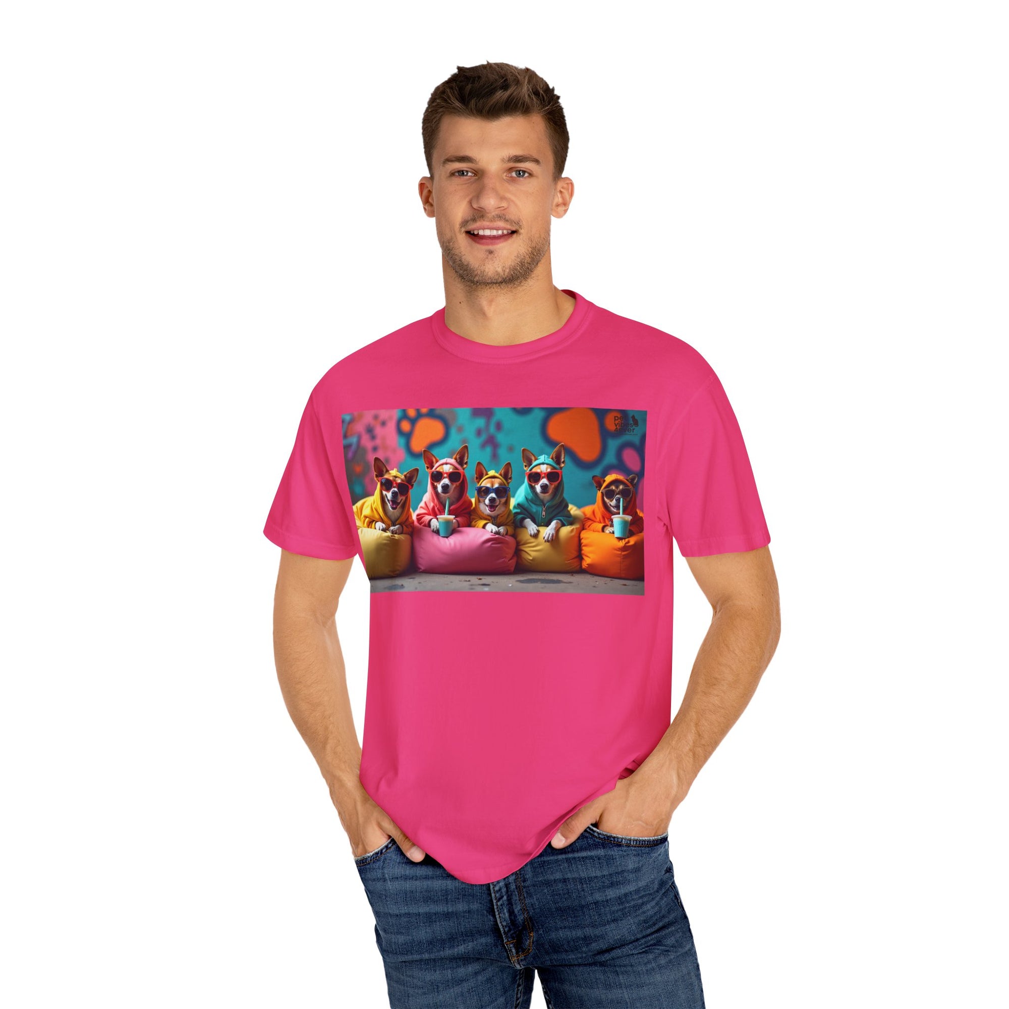 Playful Dog-Themed Unisex Garment-Dyed T-shirt, Pet Lover Gift, Casual Wear, Birthday Party Tee, Colorful Animal Art