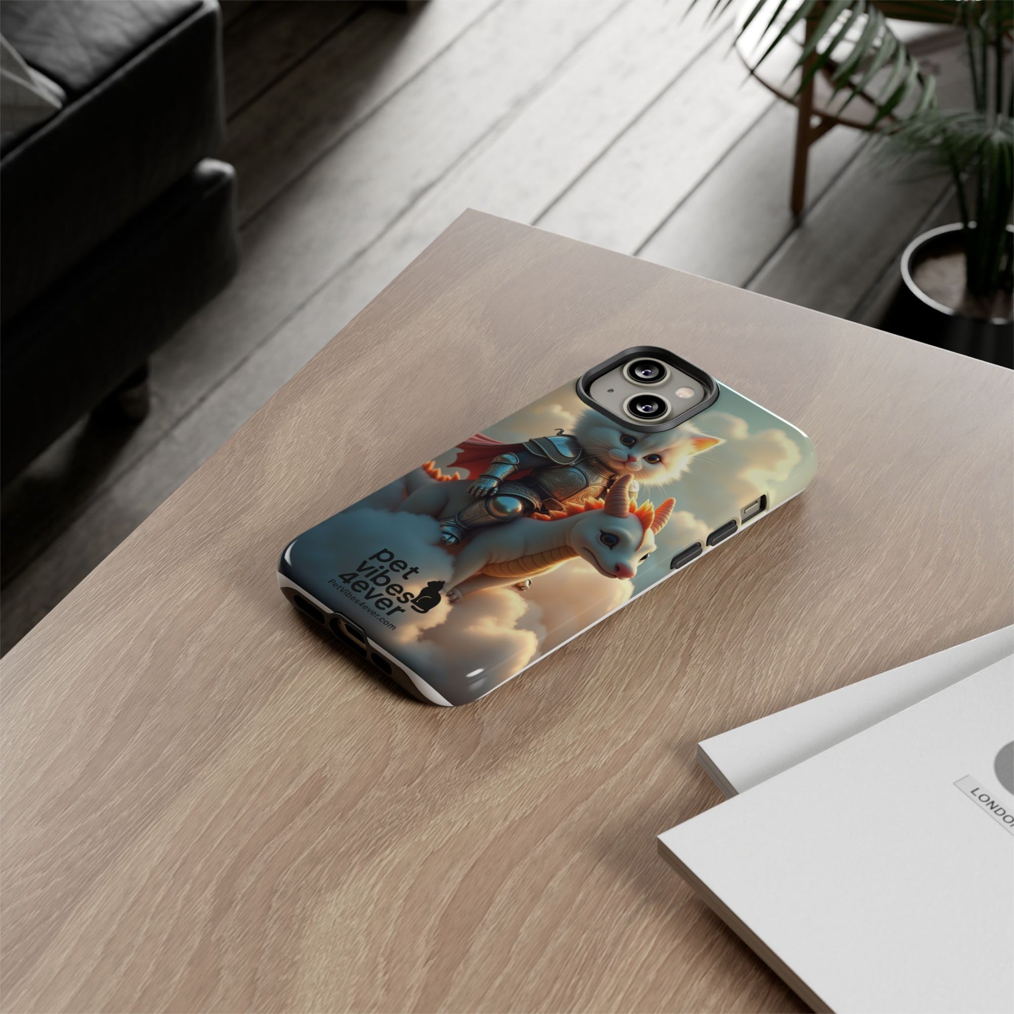Pet Vibes Phone Case, Cute Cat and Dragon Design, Tough Phone Cover, Gift for Animal Lovers, Unique Pet Themed Accessory