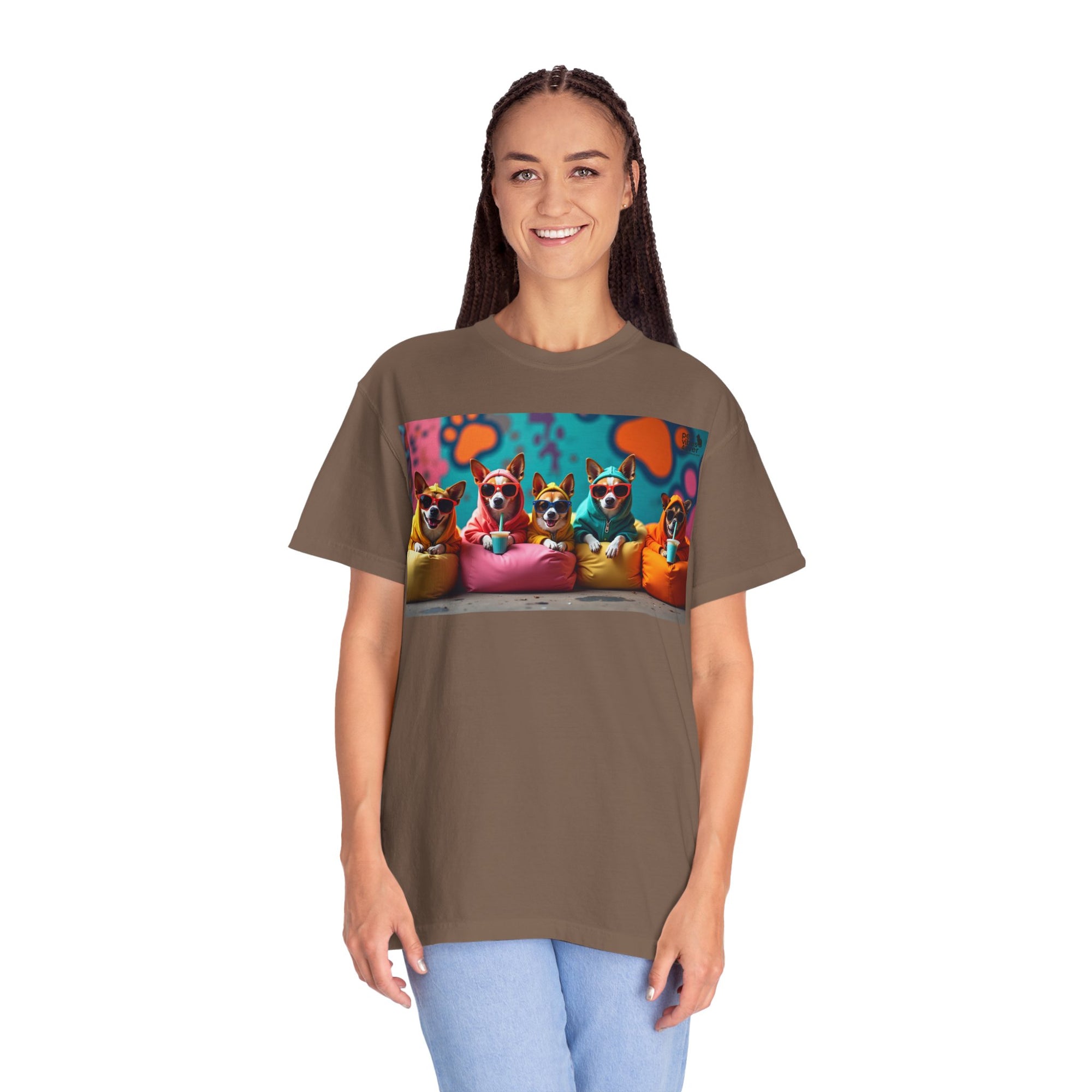 Playful Dog-Themed Unisex Garment-Dyed T-shirt, Pet Lover Gift, Casual Wear, Birthday Party Tee, Colorful Animal Art