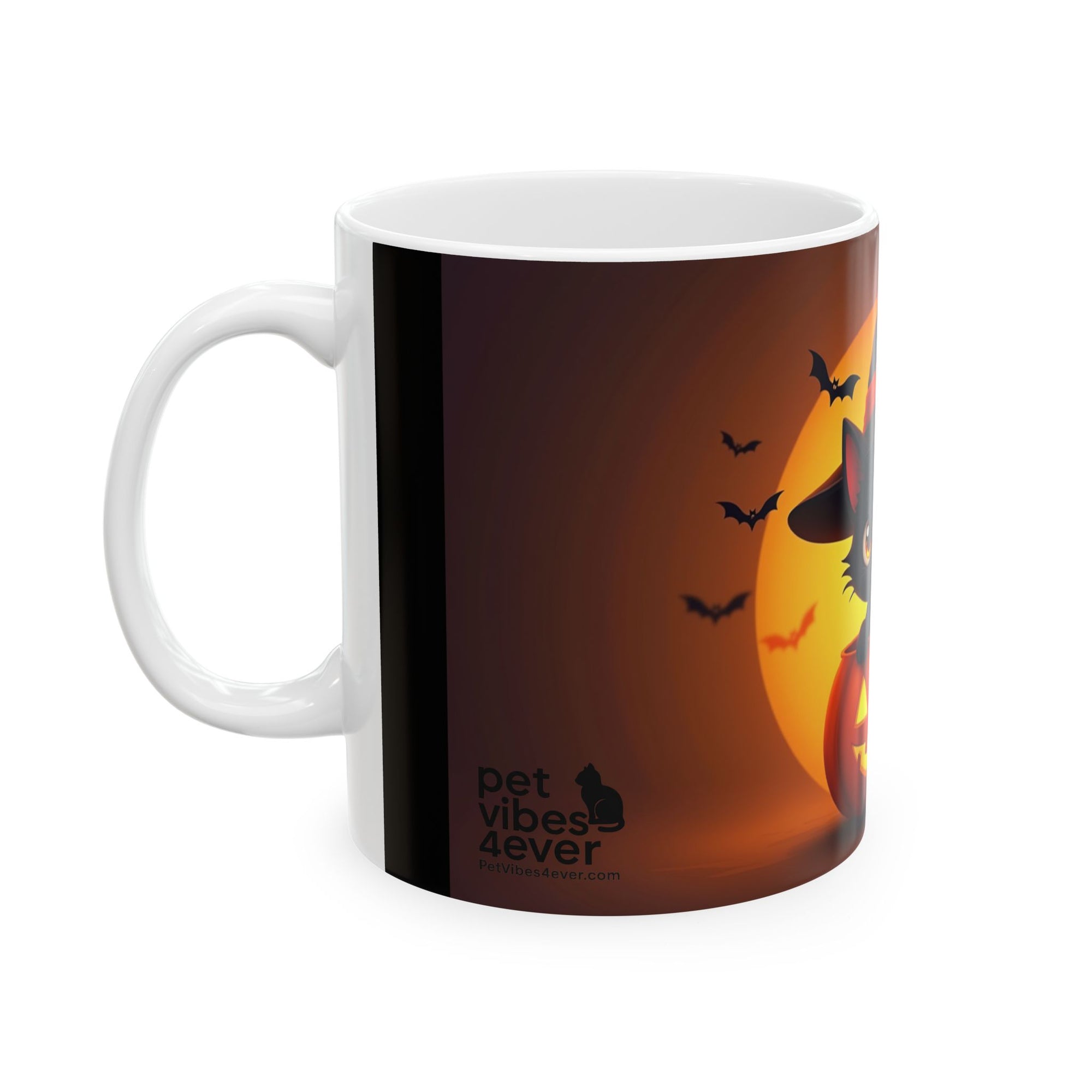 Halloween Cat Ceramic Mug, Cute Black Cat Mug, Pumpkin Mug, Spooky Drinkware, Fall Coffee Cup