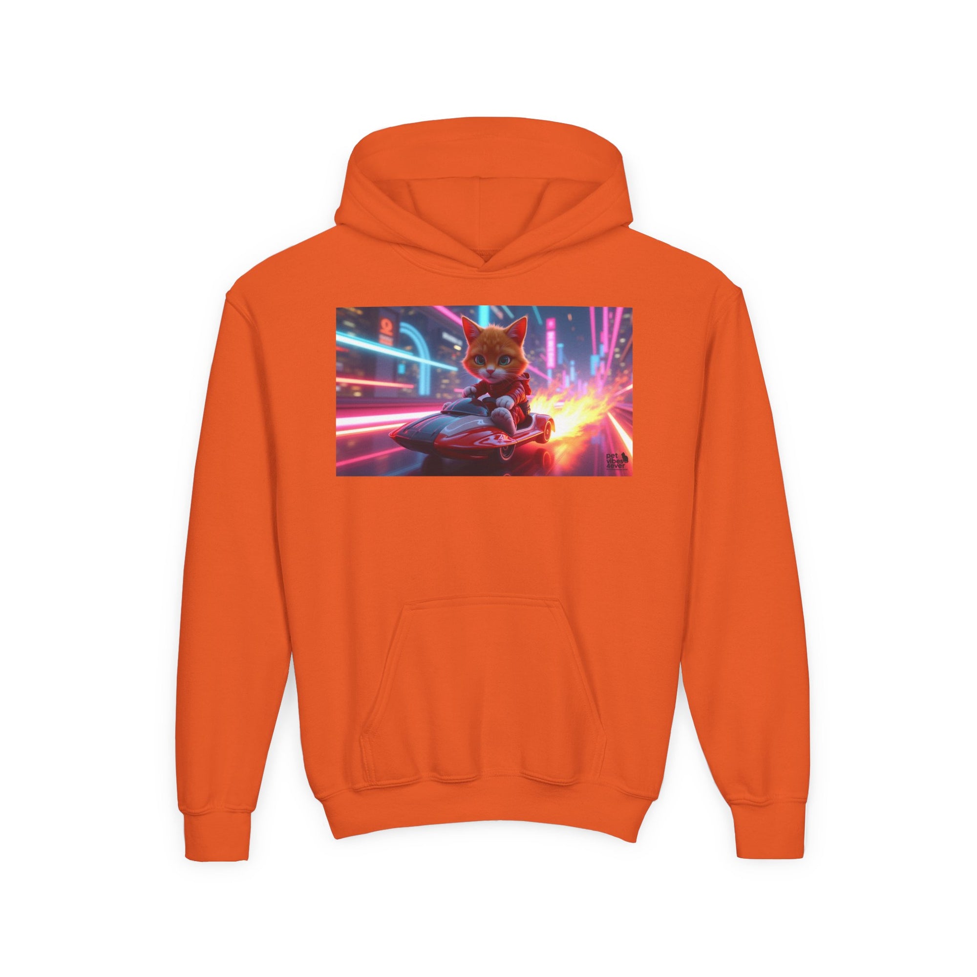 Youth Heavy Blend Hooded Sweatshirt with Cool Cat Design, Perfect for Comics Lovers, Gaming Gear, Birthday Gifts, Casual Wear, Holidays