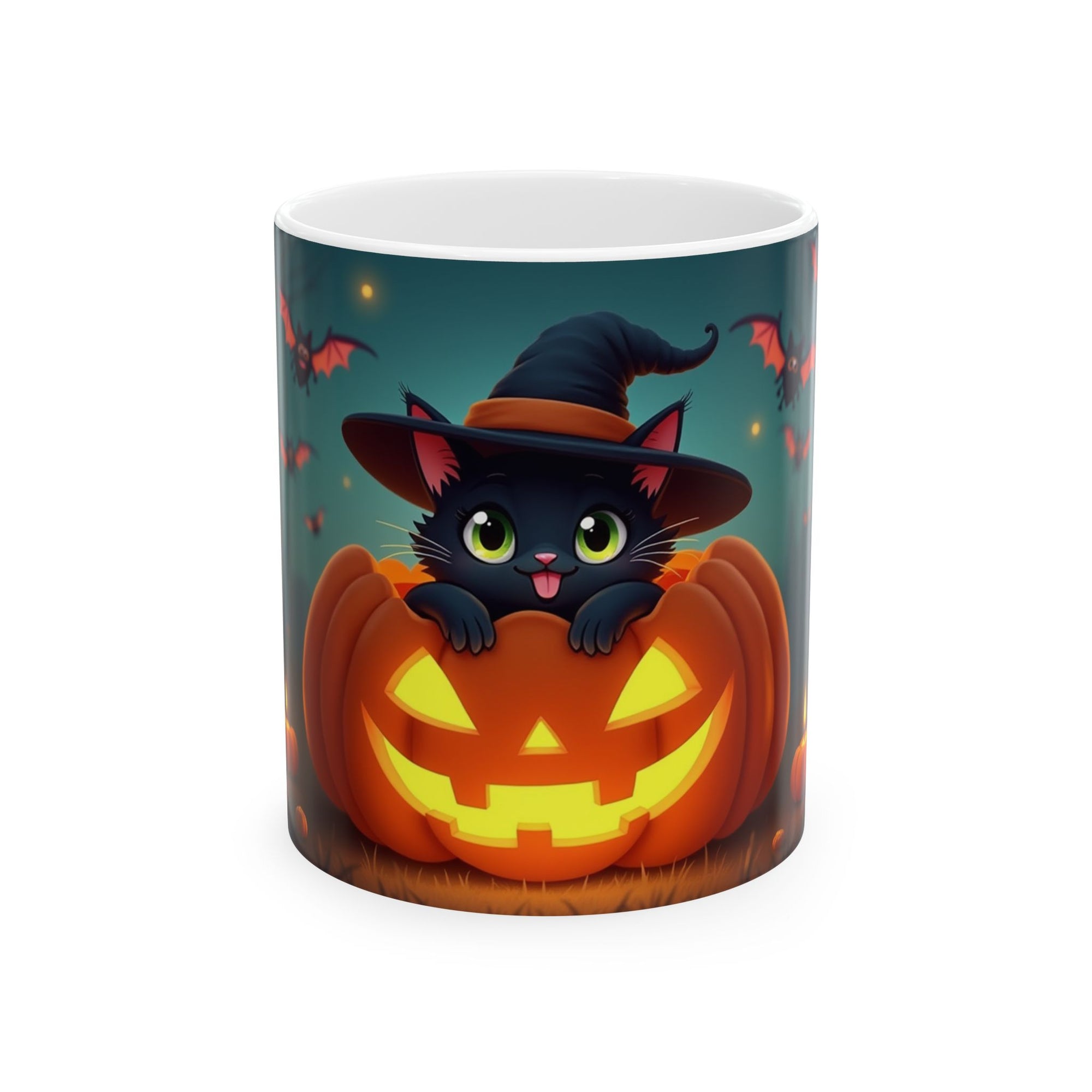 Halloween Cat Ceramic Mug, Cute Black Cat Mug, Pumpkin Mug, Seasonal Drinkware, Halloween Gift, Cozy Fall Decor