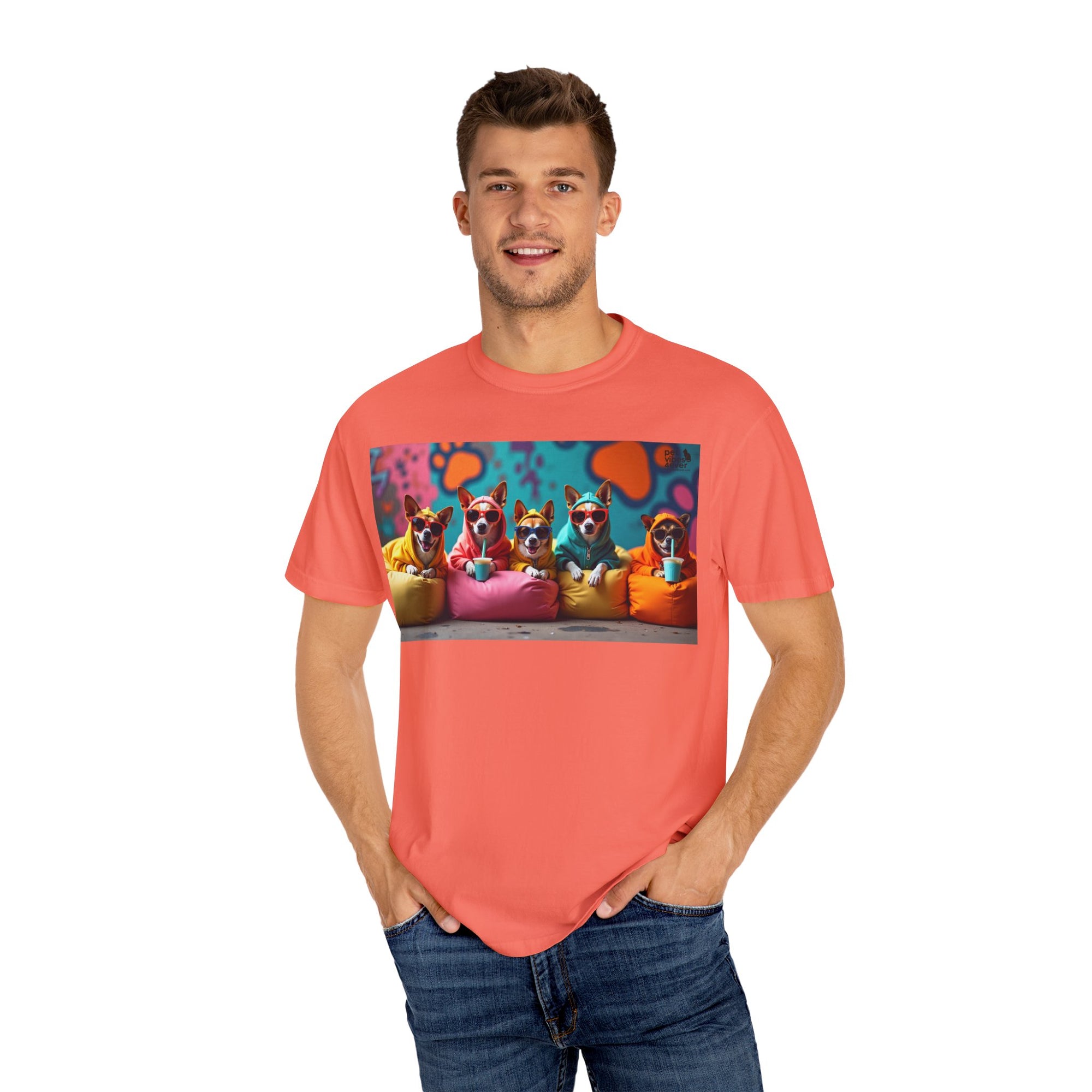 Playful Dog-Themed Unisex Garment-Dyed T-shirt, Pet Lover Gift, Casual Wear, Birthday Party Tee, Colorful Animal Art