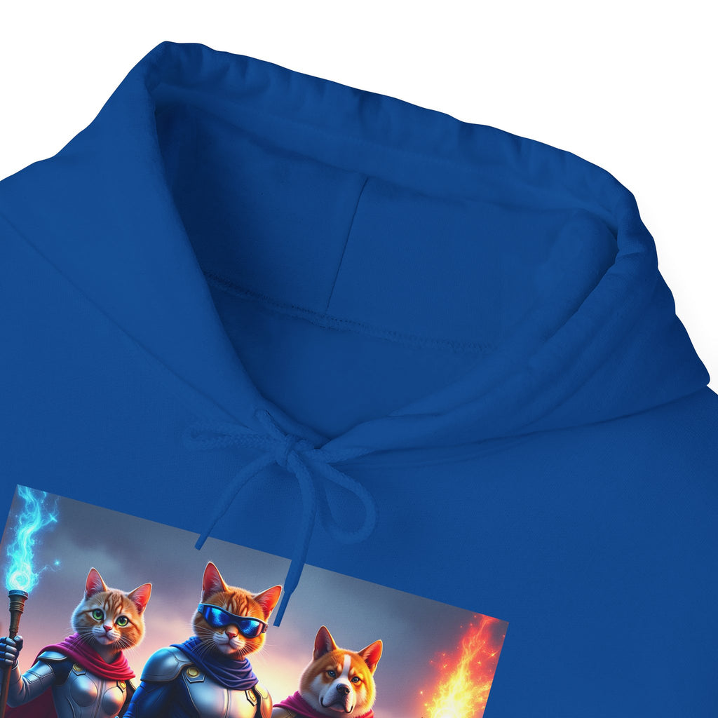 Epic Feline Warriors Hoodie | Unisex Heavy Blend™ Hooded Sweatshirt | Cosplay, Gift, Cat Lover, Graphic Tee, Casual Wear