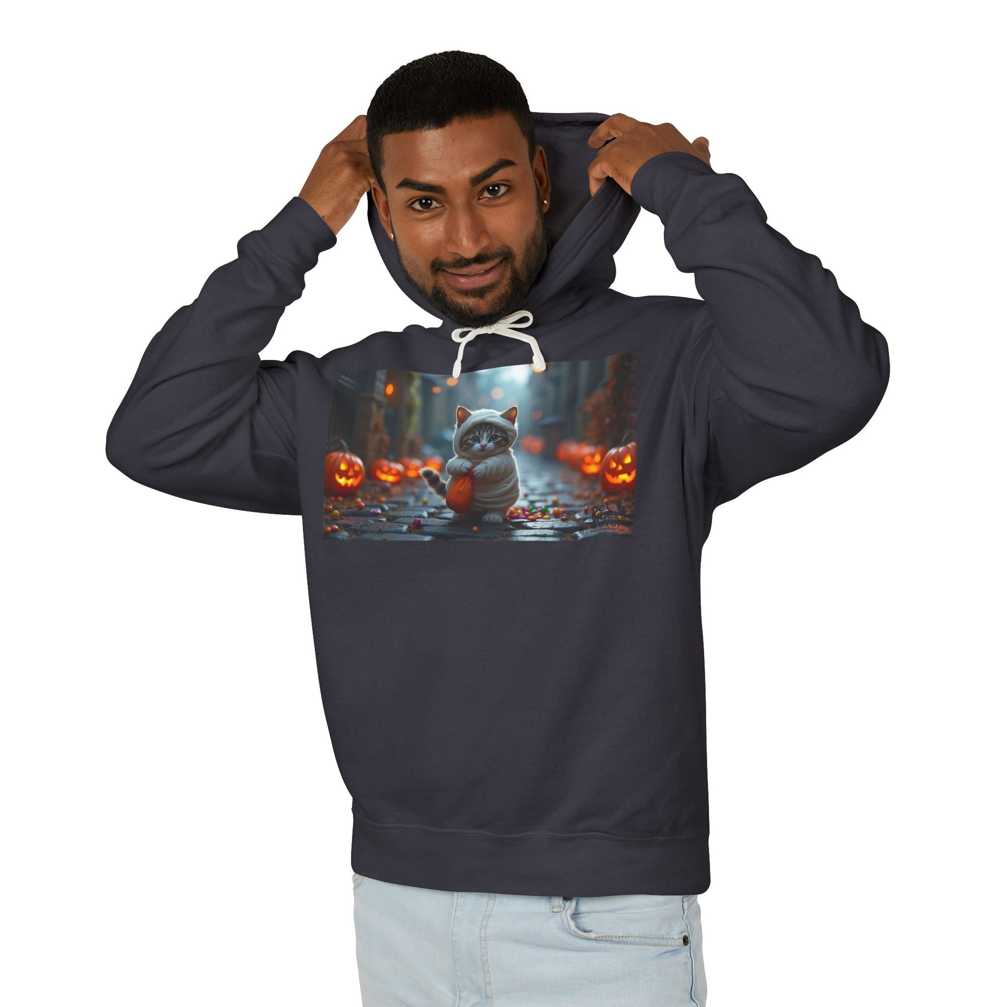 Halloween Cat Unisex Hoodie, Cozy Sweatshirt for Fall, Cute Pumpkin Design, Gift for Cat Lovers, Perfect for Halloween