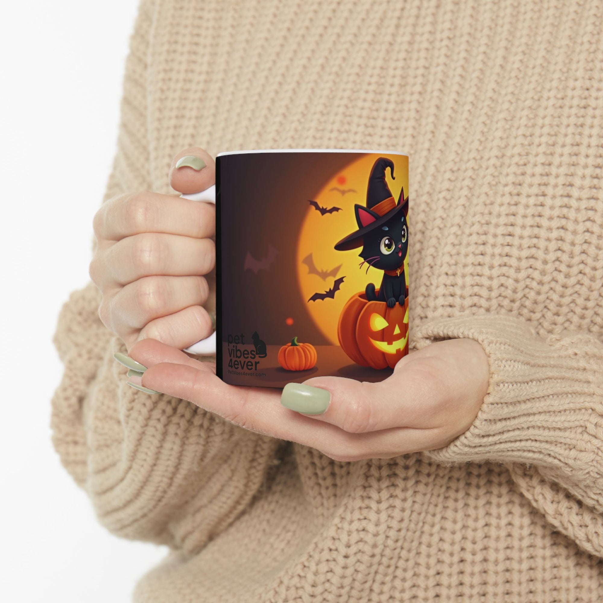Halloween Cat Ceramic Mug - Cute Black Cat, Pumpkin Design, Coffee Mug, Halloween Decor, Cat Lover Gift, Spooky Season