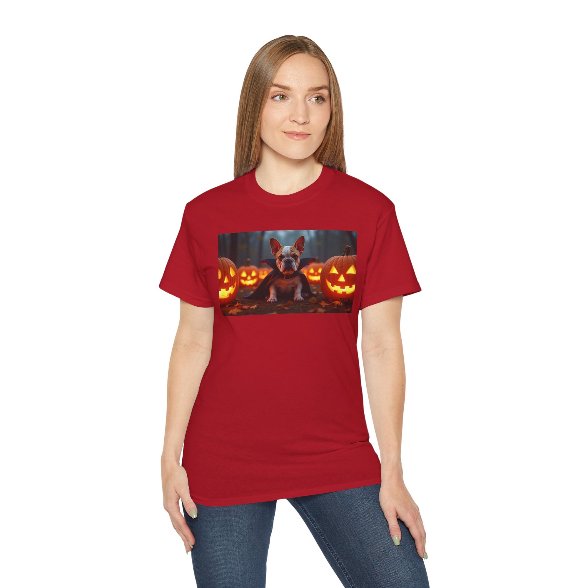 Halloween Dog Graphic Tee, Pumpkin Shirt, Fall Apparel, Casual Wear for Pet Lovers, Unisex Halloween T-Shirt