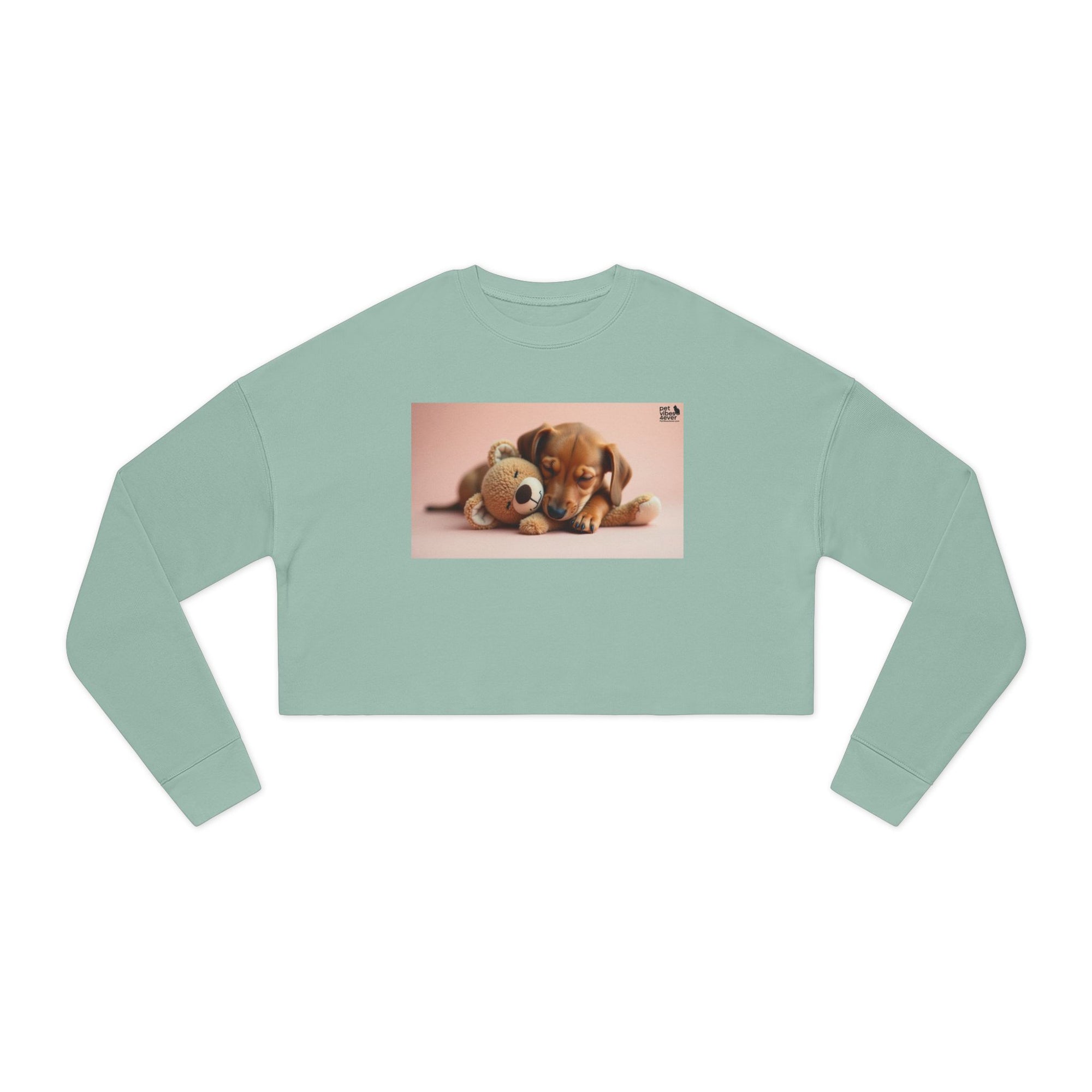 Cute Puppy & Teddy Bear Cropped Sweatshirt, Cozy Animal Sweatshirt, Dog Lover Gift, Pet Themed Top, Comfortable Casual Wear