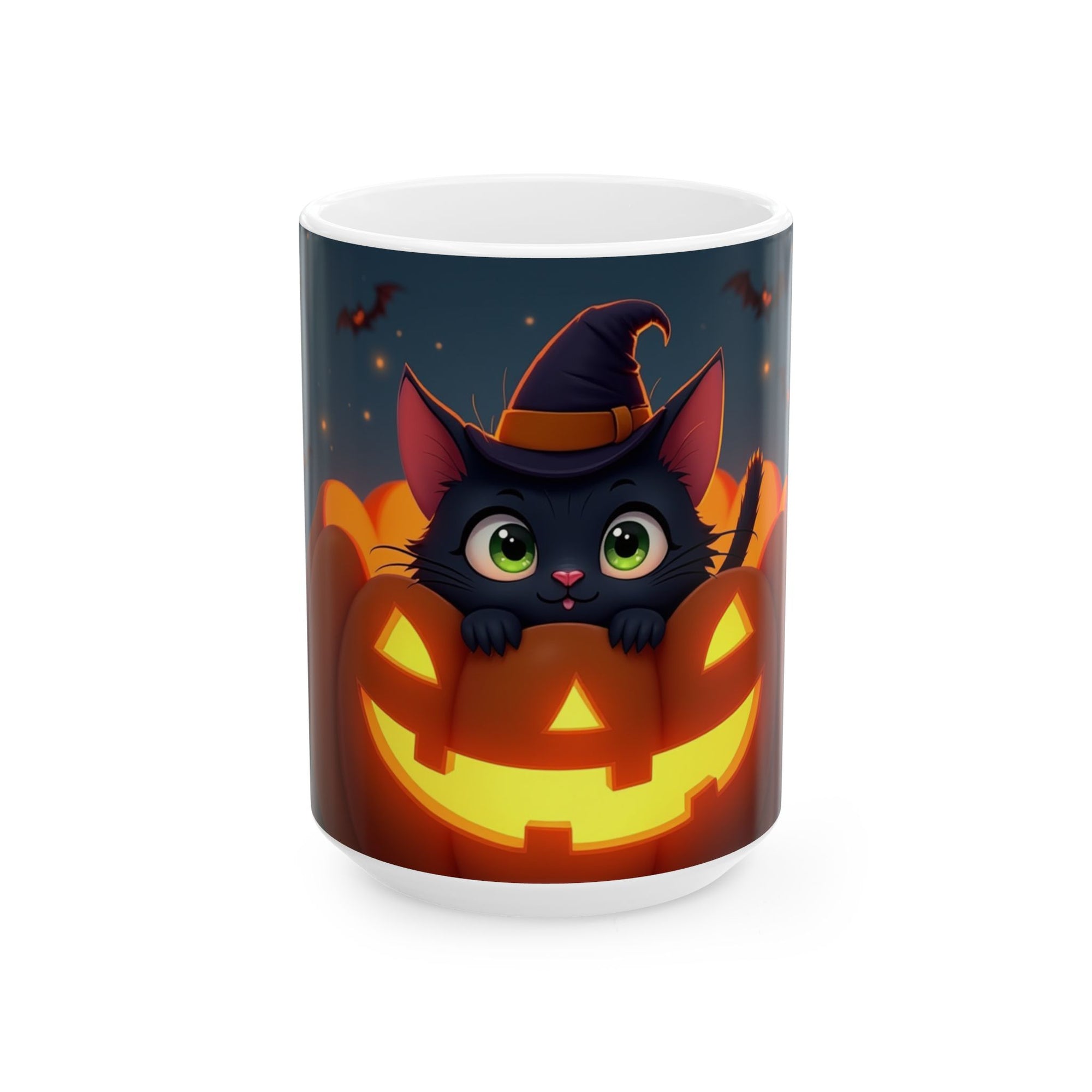 Halloween Cat Ceramic Mug - Perfect for Pumpkin Spice Lovers, Coffee & Tea, Fall Decor, Halloween Gift, Cat Lover Mug