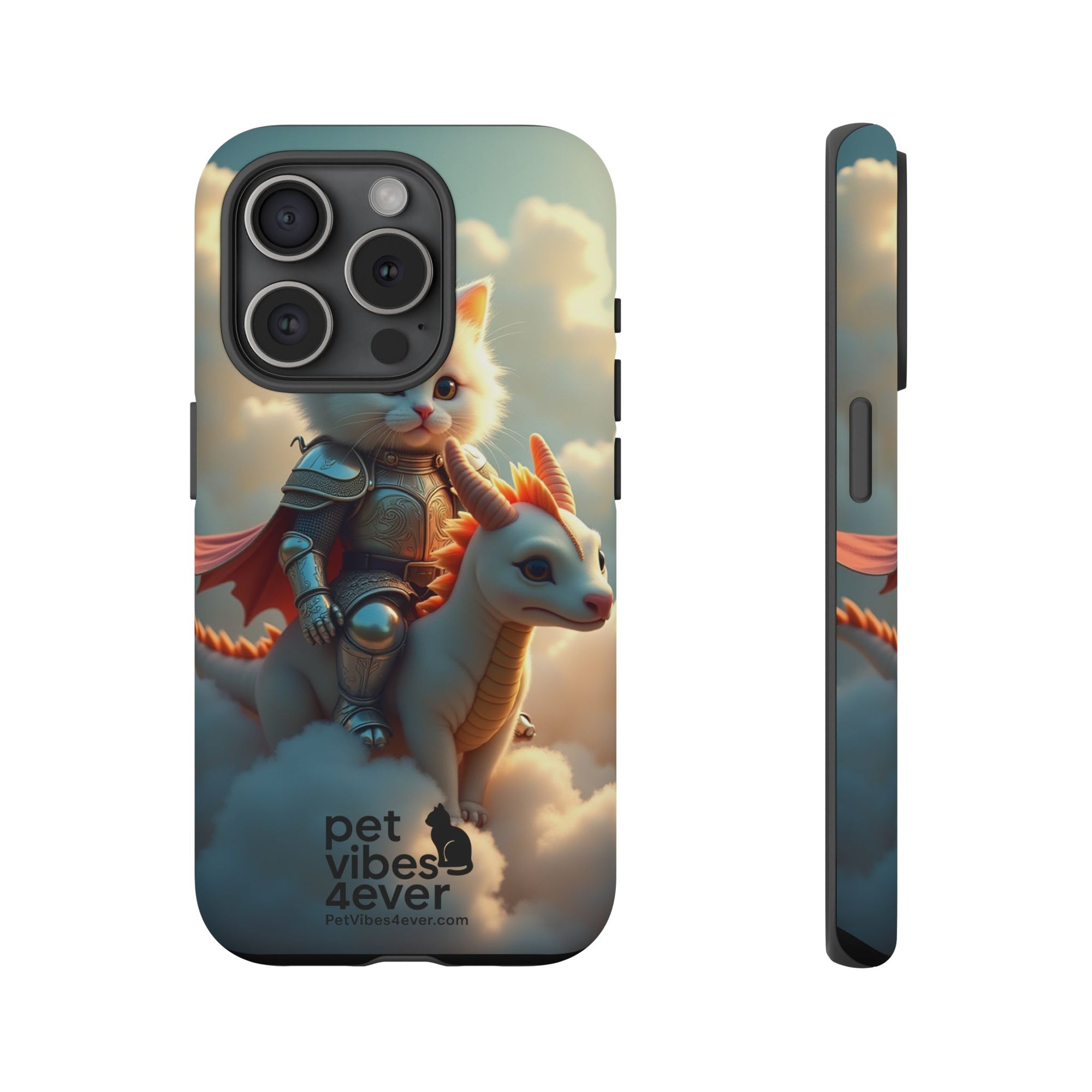 Pet Vibes Phone Case, Cute Cat and Dragon Design, Tough Phone Cover, Gift for Animal Lovers, Unique Pet Themed Accessory