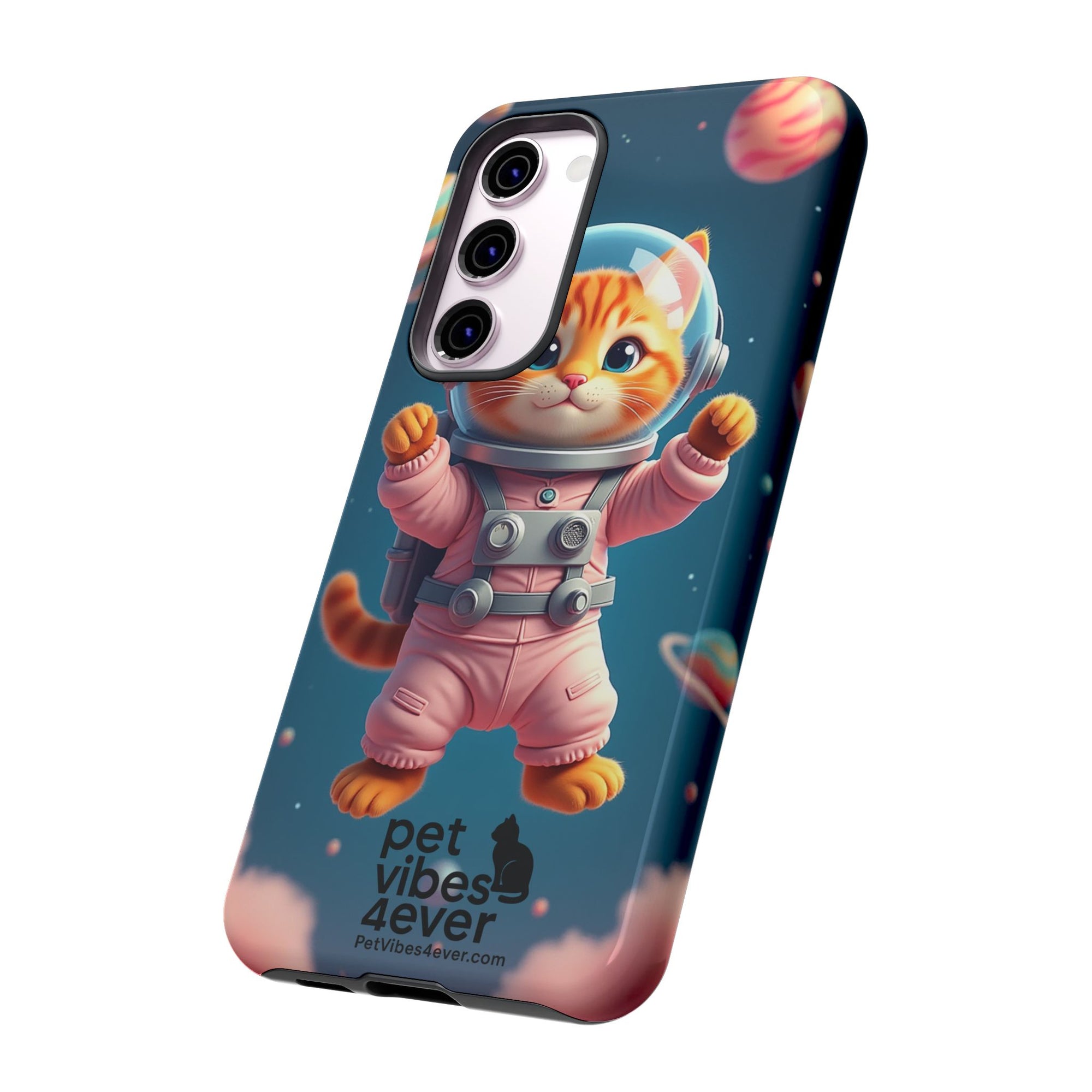 Cute Cat Phone Case, Astronaut Cat Case, Pet Lover Gift, Space Theme Accessories, Galaxy Cat Phone Cover