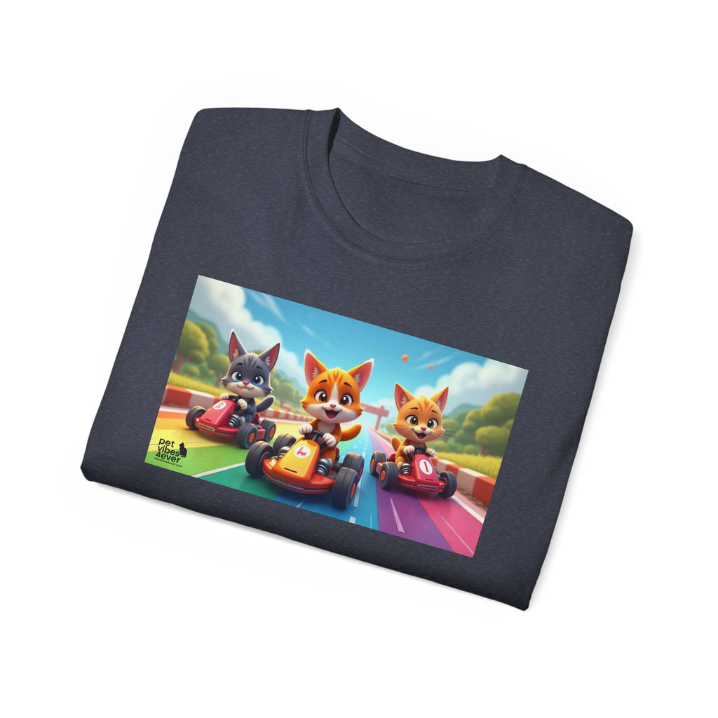 Cartoon Racing Friends Unisex Tee, Fun Gift for Gamers, Kid-Approved Style, Birthday Present, Family Game Night Apparel