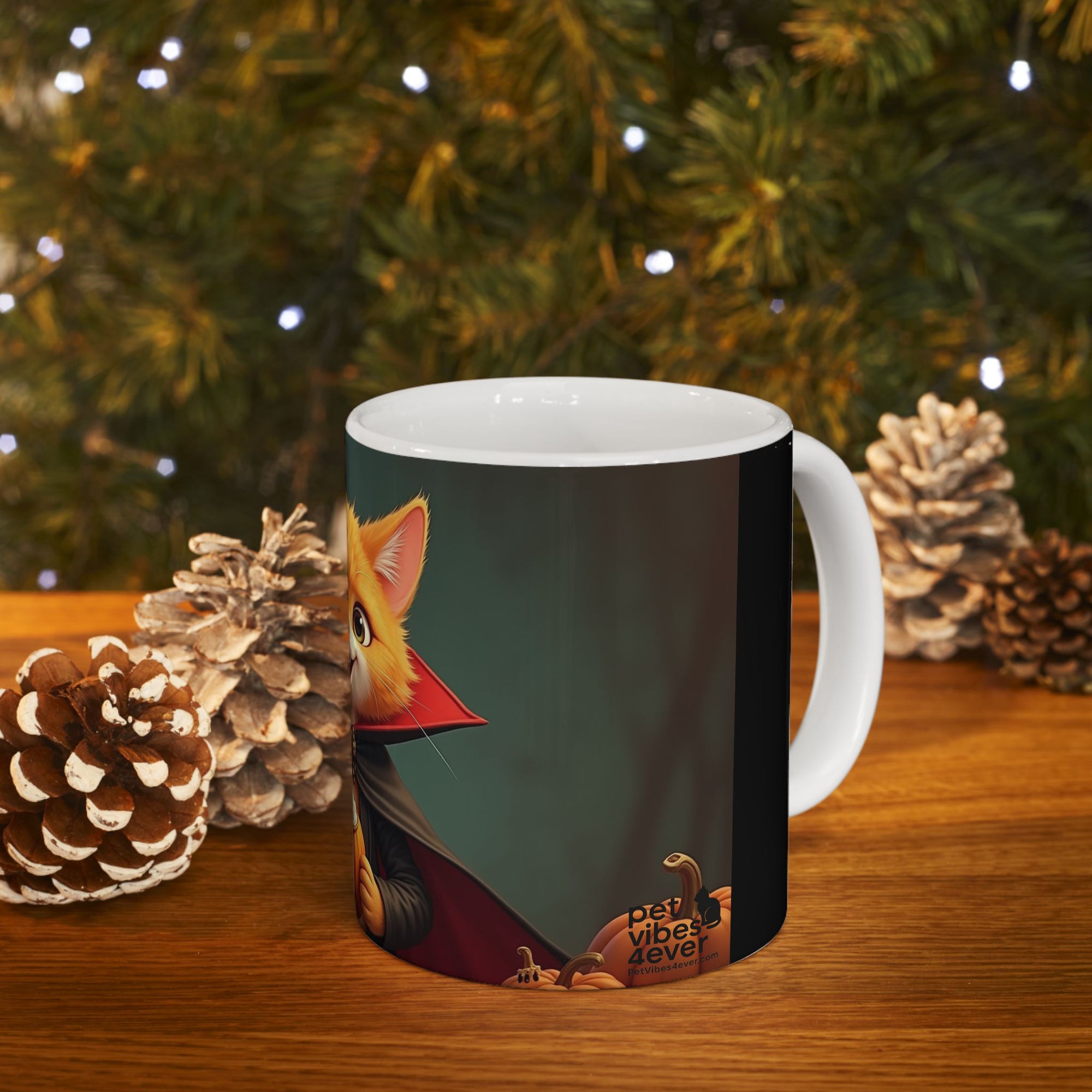 Spooky Cat Ceramic Mug - Halloween Coffee Cup for Cat Lovers, Cute Gift, Pumpkin Design, 11oz & 15oz