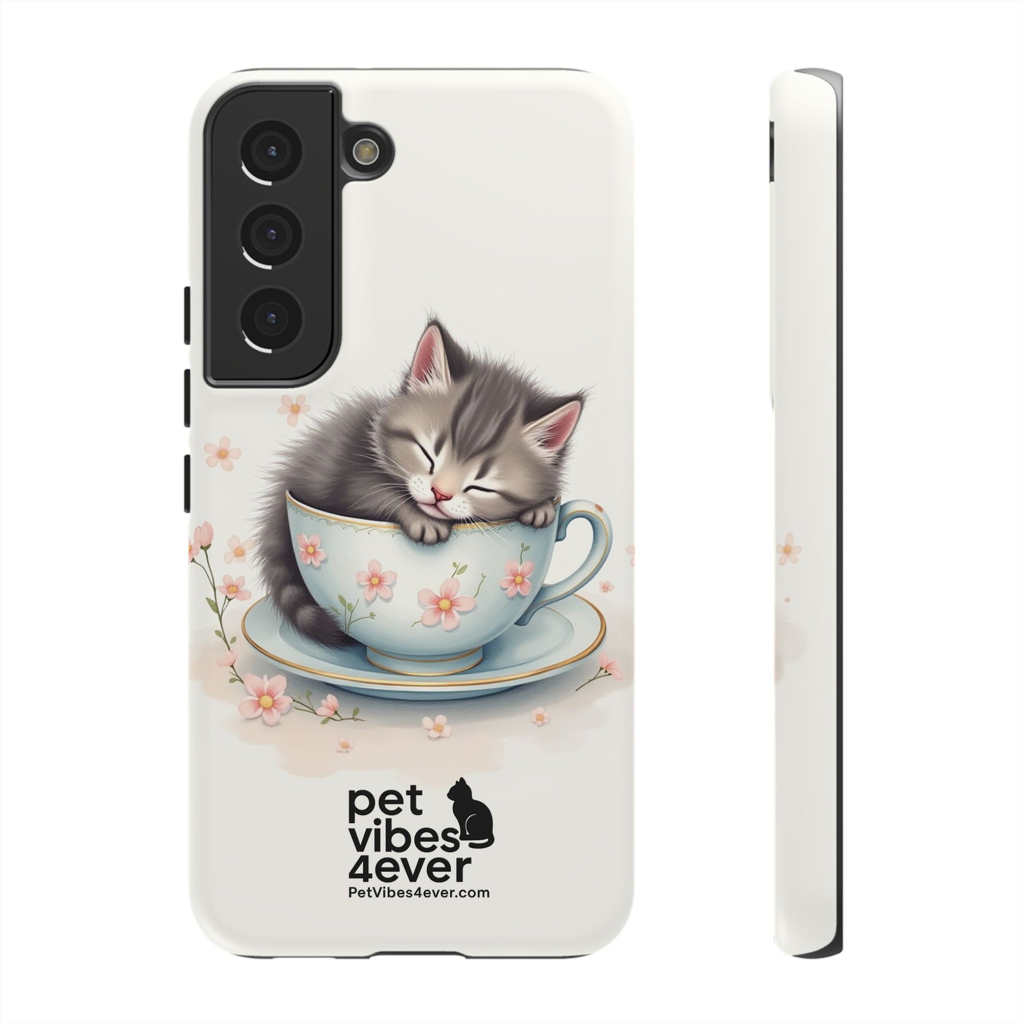 Cute Cat Phone Case, Pet Lover Gift, Soft Kitty Design, Floral Tech Accessory, Unique Animal Case, iPhone Cover, Birthday Present