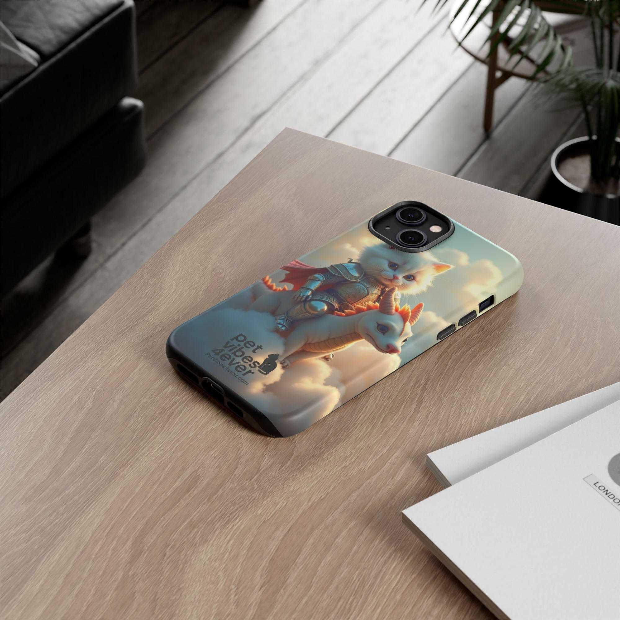 Pet Vibes Phone Case, Cute Cat and Dragon Design, Tough Phone Cover, Gift for Animal Lovers, Unique Pet Themed Accessory