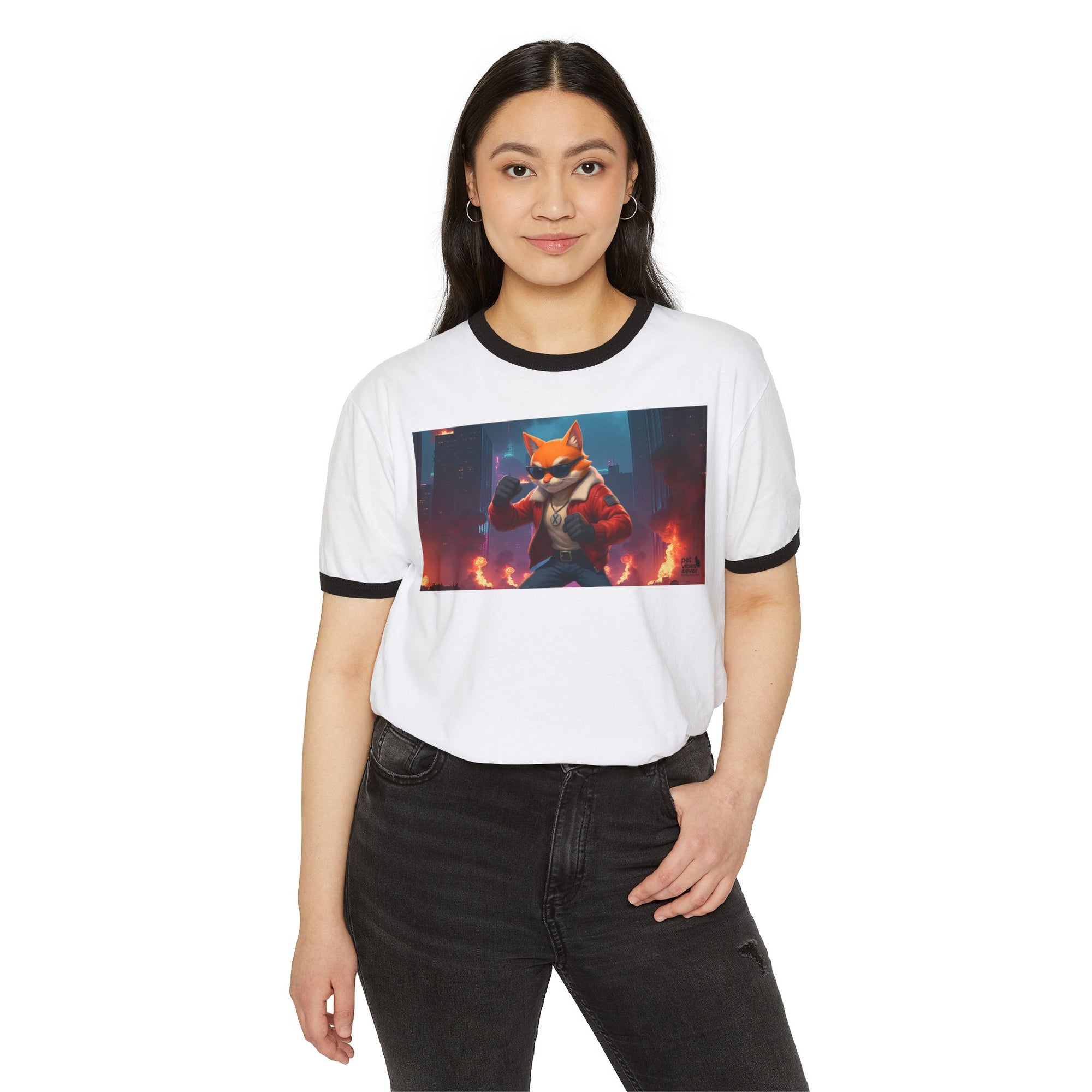 Fire Rescue Fox Unisex Cotton Ringer T-Shirt, Casual Wear, Gamer Shirt, Animal Lover Gift, Style Tee, Fun Fashion