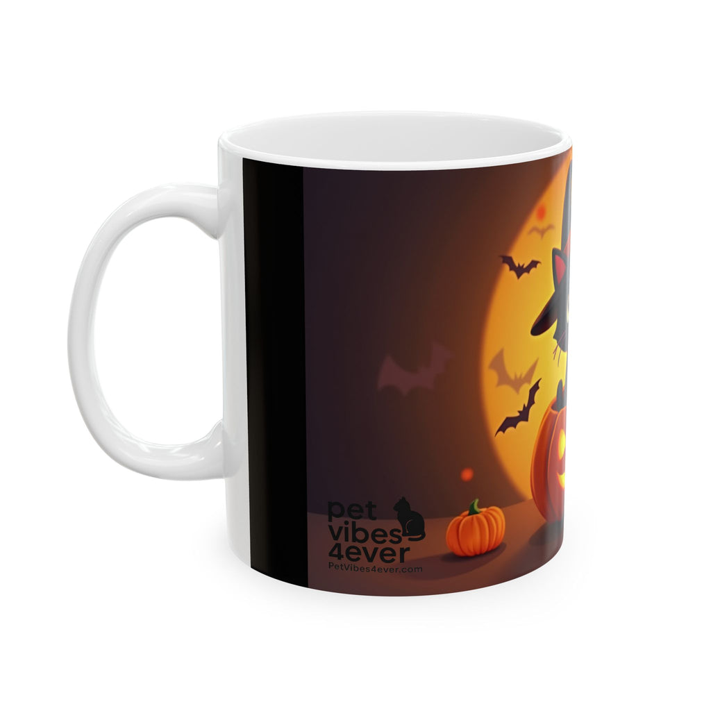 Halloween Cat Ceramic Mug - Cute Black Cat, Pumpkin Design, Coffee Mug, Halloween Decor, Cat Lover Gift, Spooky Season