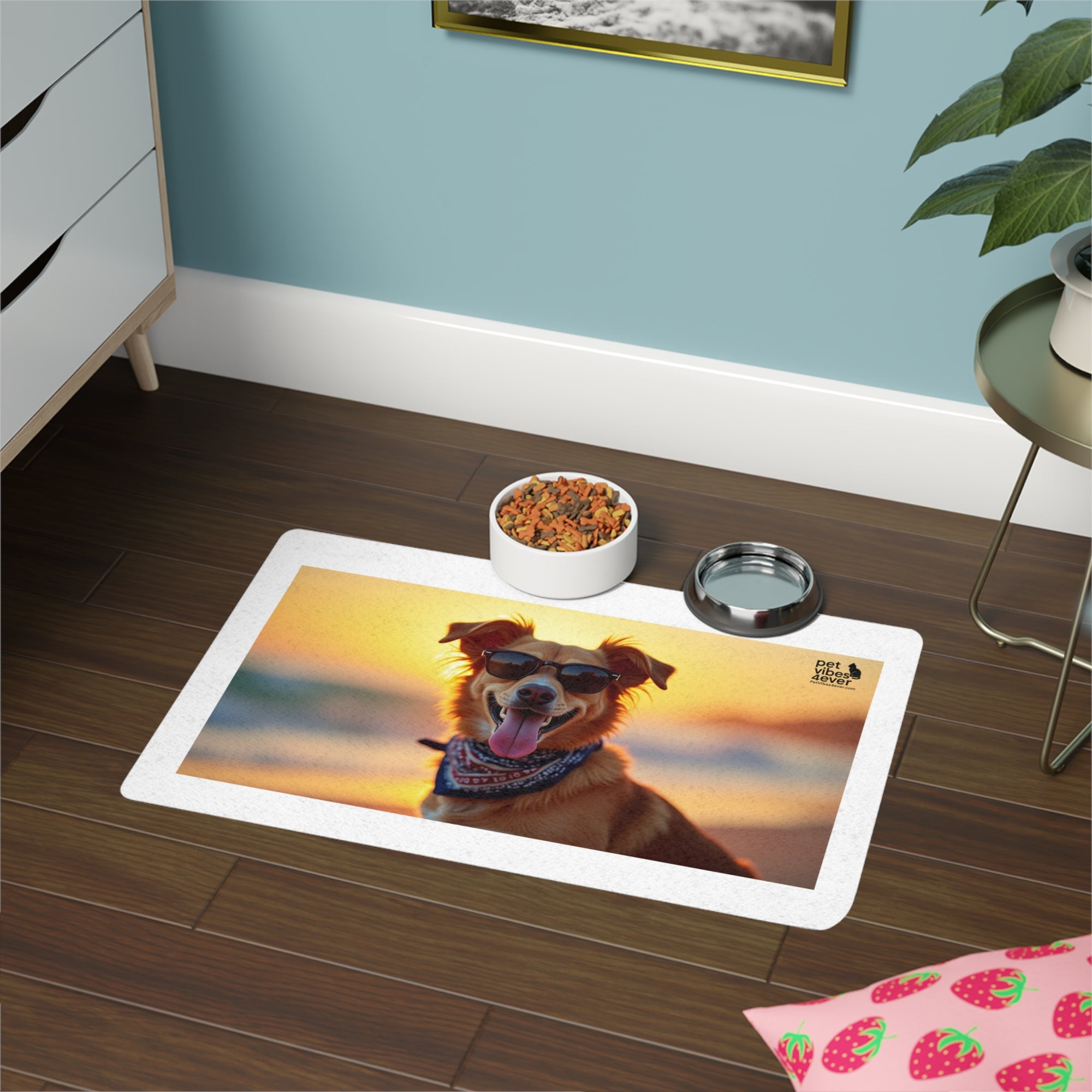 Stylish Pet Food Mat for Dogs, Fun Feed Station Rug, Dog Lover Gift, Cute Pet Decor, Non-slip Feeding Mat