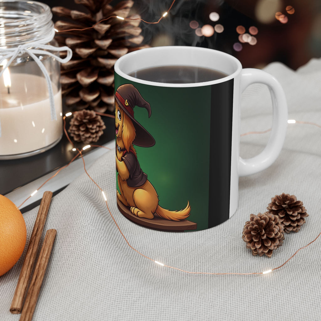 Whimsical Wizard Dog Mug, Cute Coffee Cup, Gift for Pet Lovers, Halloween Decor, Fantasy Beverage Container