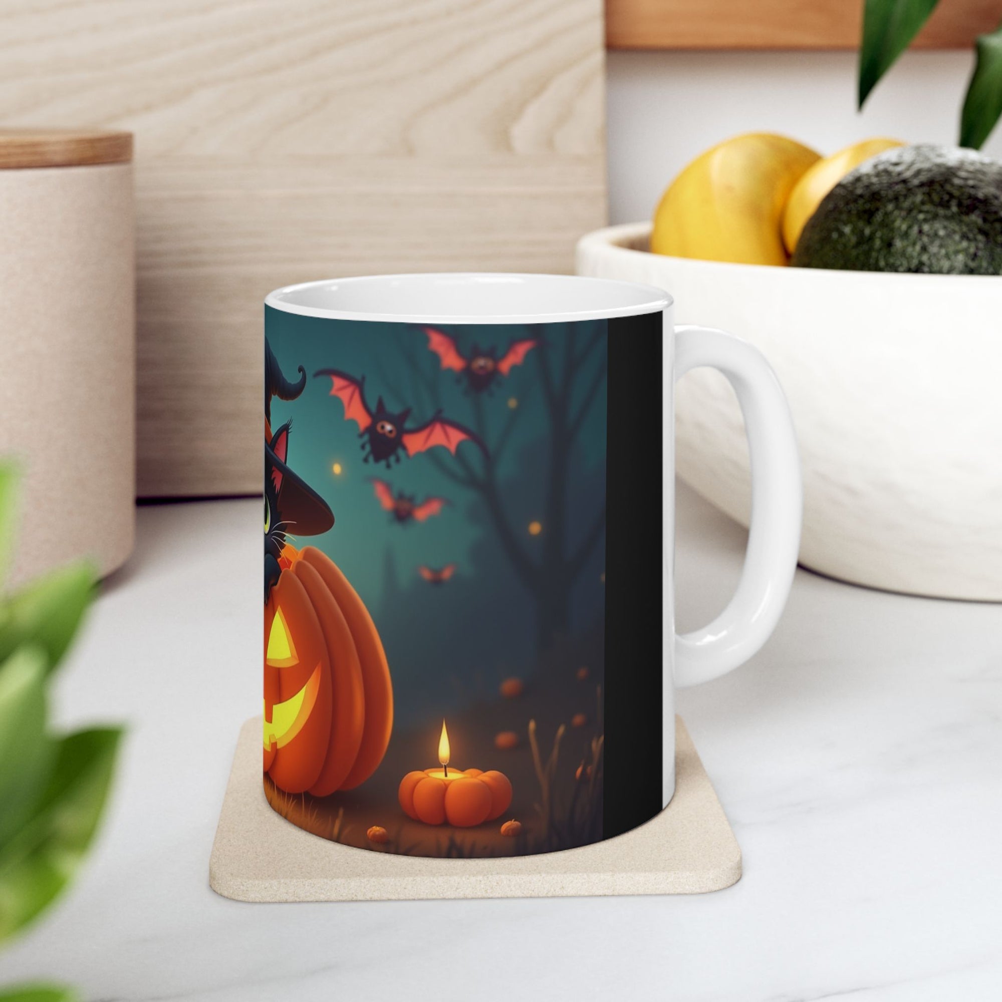 Halloween Cat Ceramic Mug, Cute Black Cat Mug, Pumpkin Mug, Seasonal Drinkware, Halloween Gift, Cozy Fall Decor