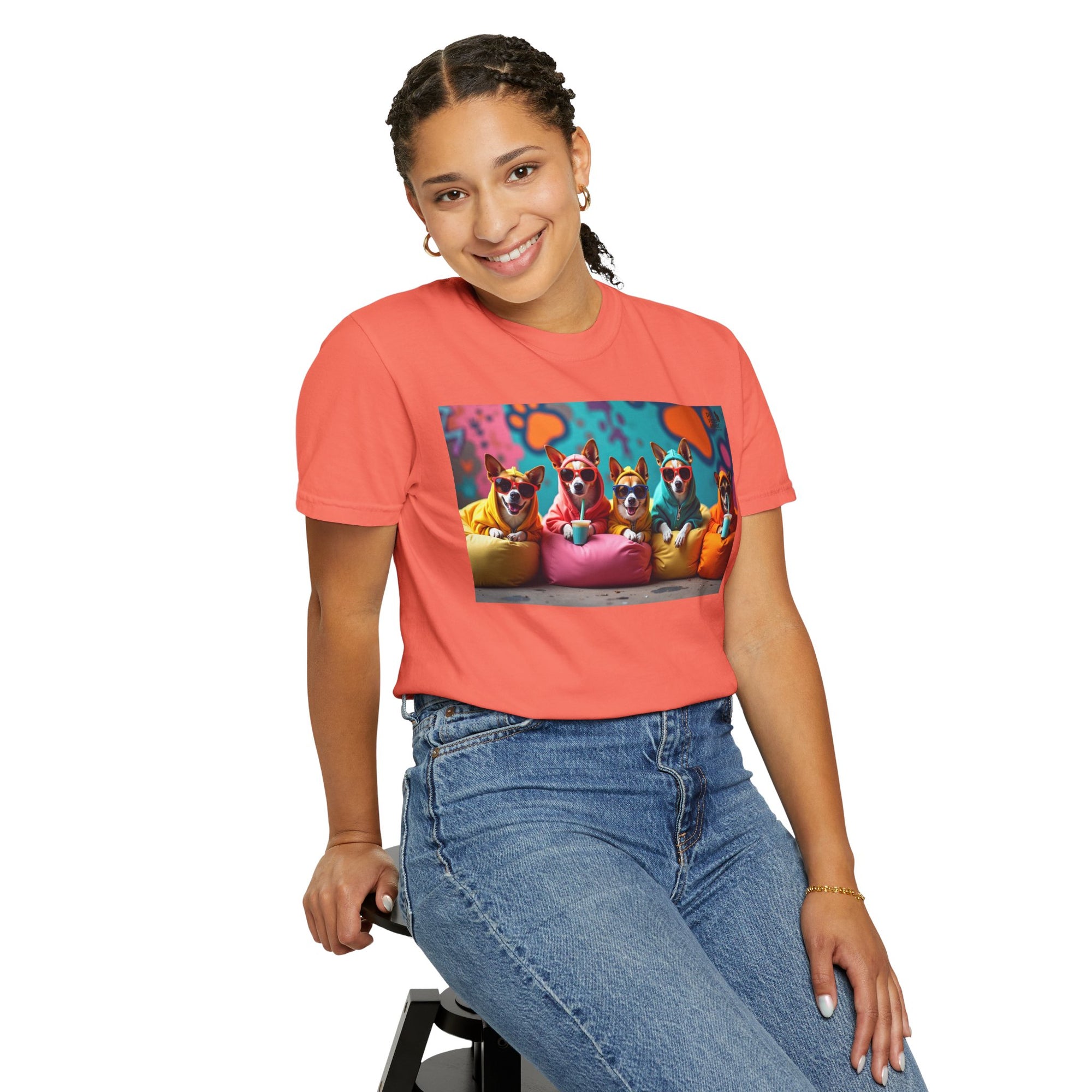 Playful Dog-Themed Unisex Garment-Dyed T-shirt, Pet Lover Gift, Casual Wear, Birthday Party Tee, Colorful Animal Art