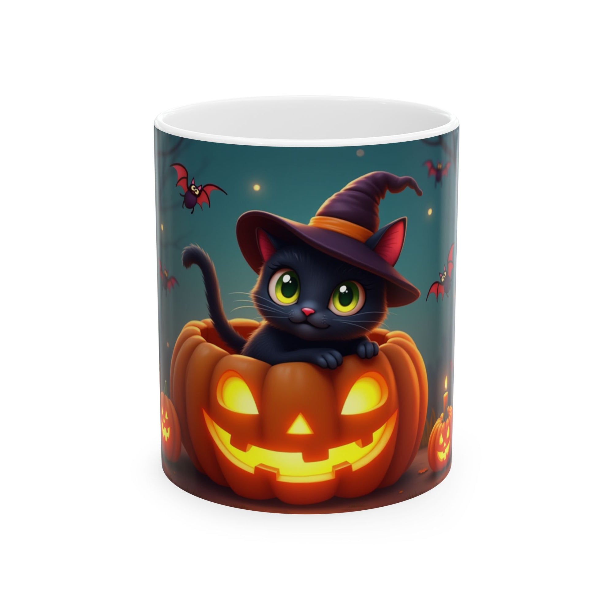 Spooktacular Halloween Cat Mug, Cute Black Cat Mug, Halloween Decor, Pumpkin Mug, Cozy Drinkware, Gift for Cat Lovers