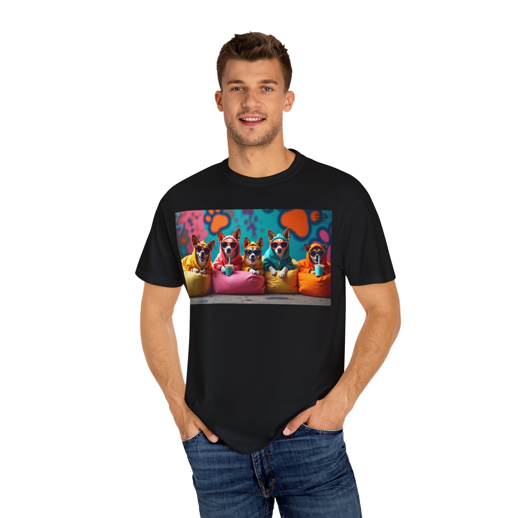 Playful Dog-Themed Unisex Garment-Dyed T-shirt, Pet Lover Gift, Casual Wear, Birthday Party Tee, Colorful Animal Art