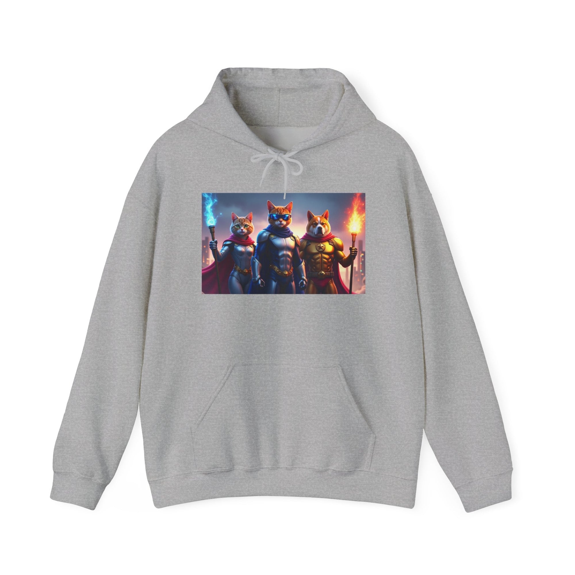 Epic Feline Warriors Hoodie | Unisex Heavy Blend™ Hooded Sweatshirt | Cosplay, Gift, Cat Lover, Graphic Tee, Casual Wear