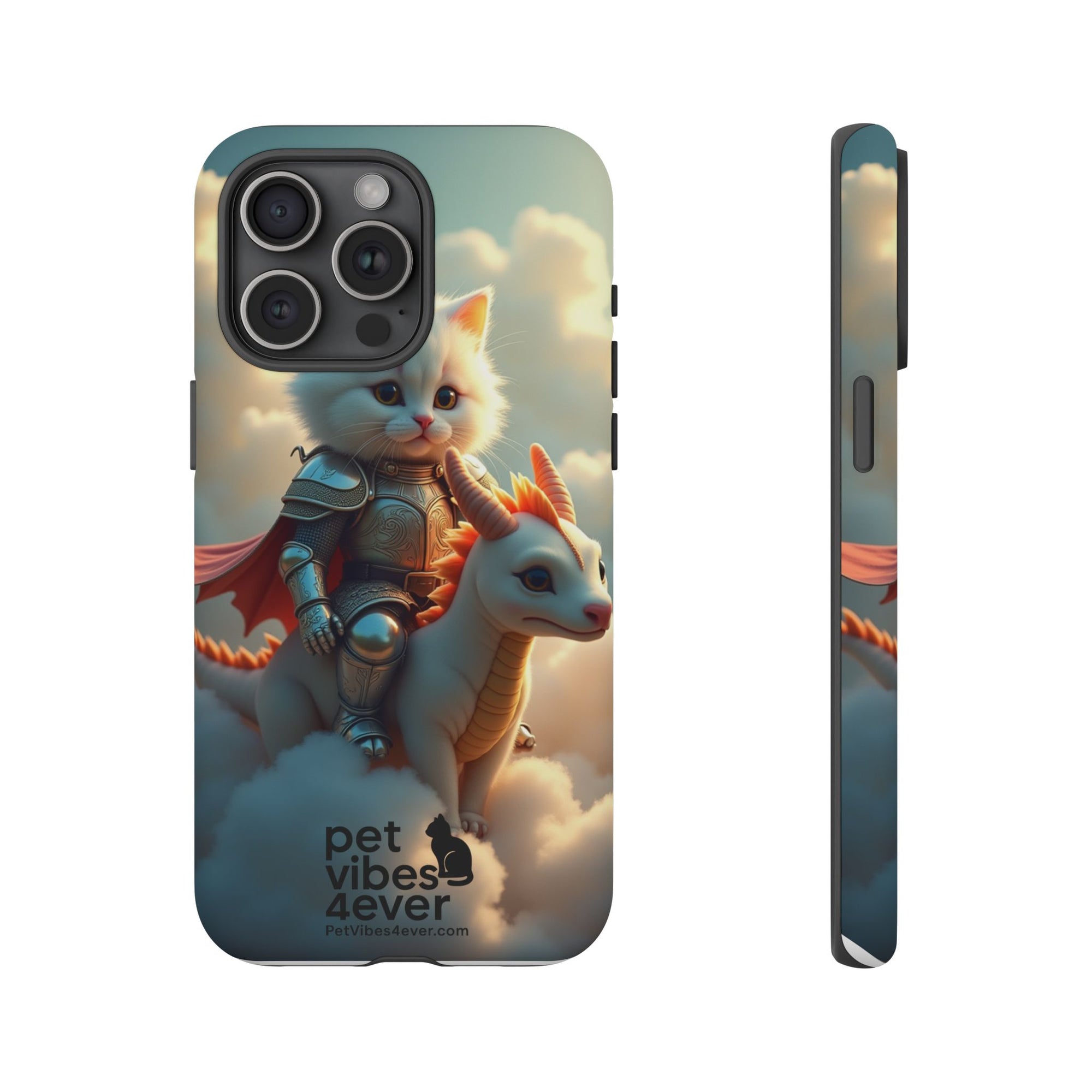 Pet Vibes Phone Case, Cute Cat and Dragon Design, Tough Phone Cover, Gift for Animal Lovers, Unique Pet Themed Accessory