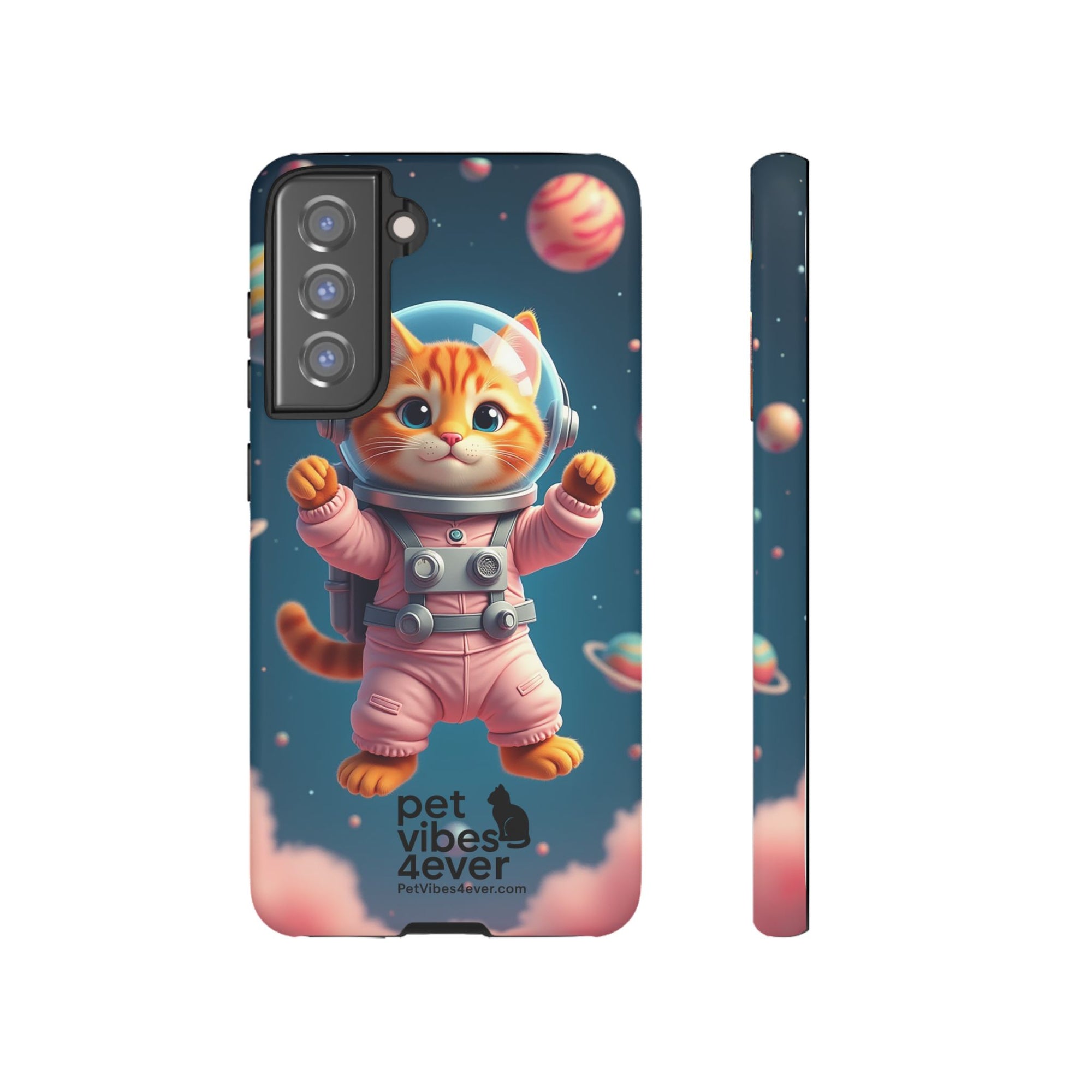 Cute Cat Phone Case, Astronaut Cat Case, Pet Lover Gift, Space Theme Accessories, Galaxy Cat Phone Cover