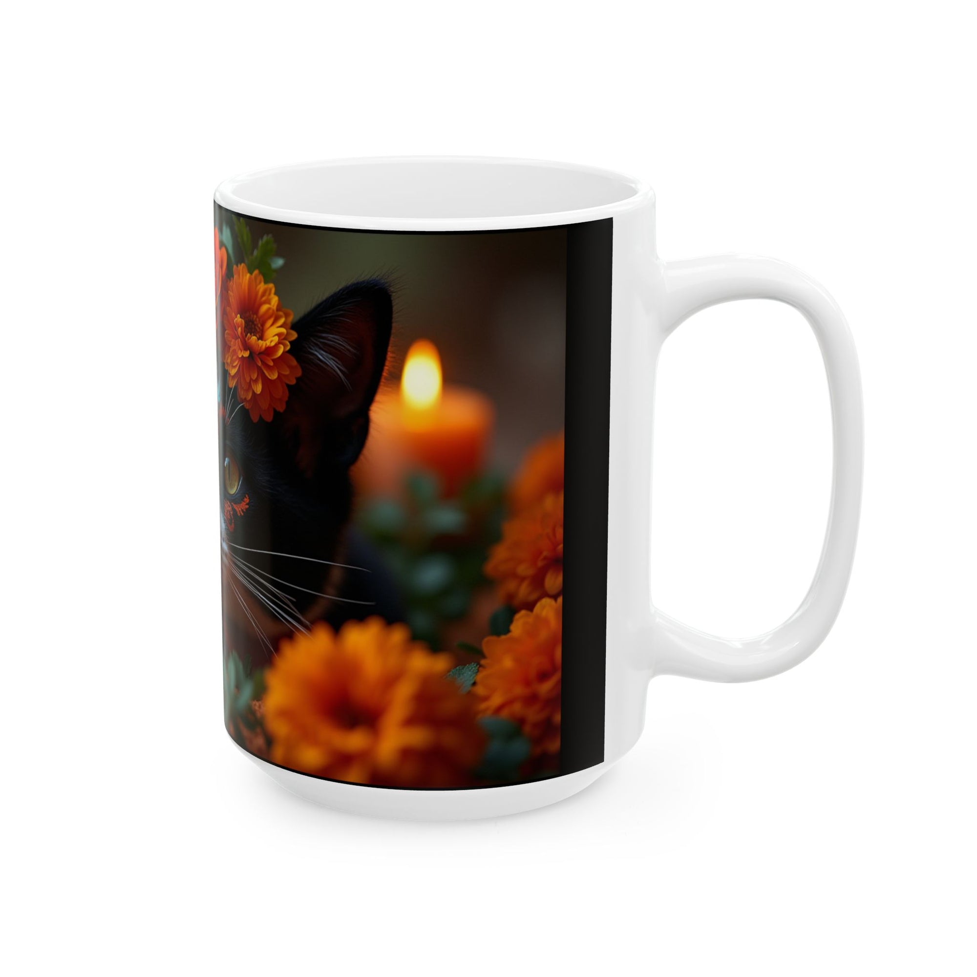 Cat Floral Ceramic Mug, Cute Cat Mug, Gift for Cat Lovers, Coffee Mug, Animal Lover's Gift