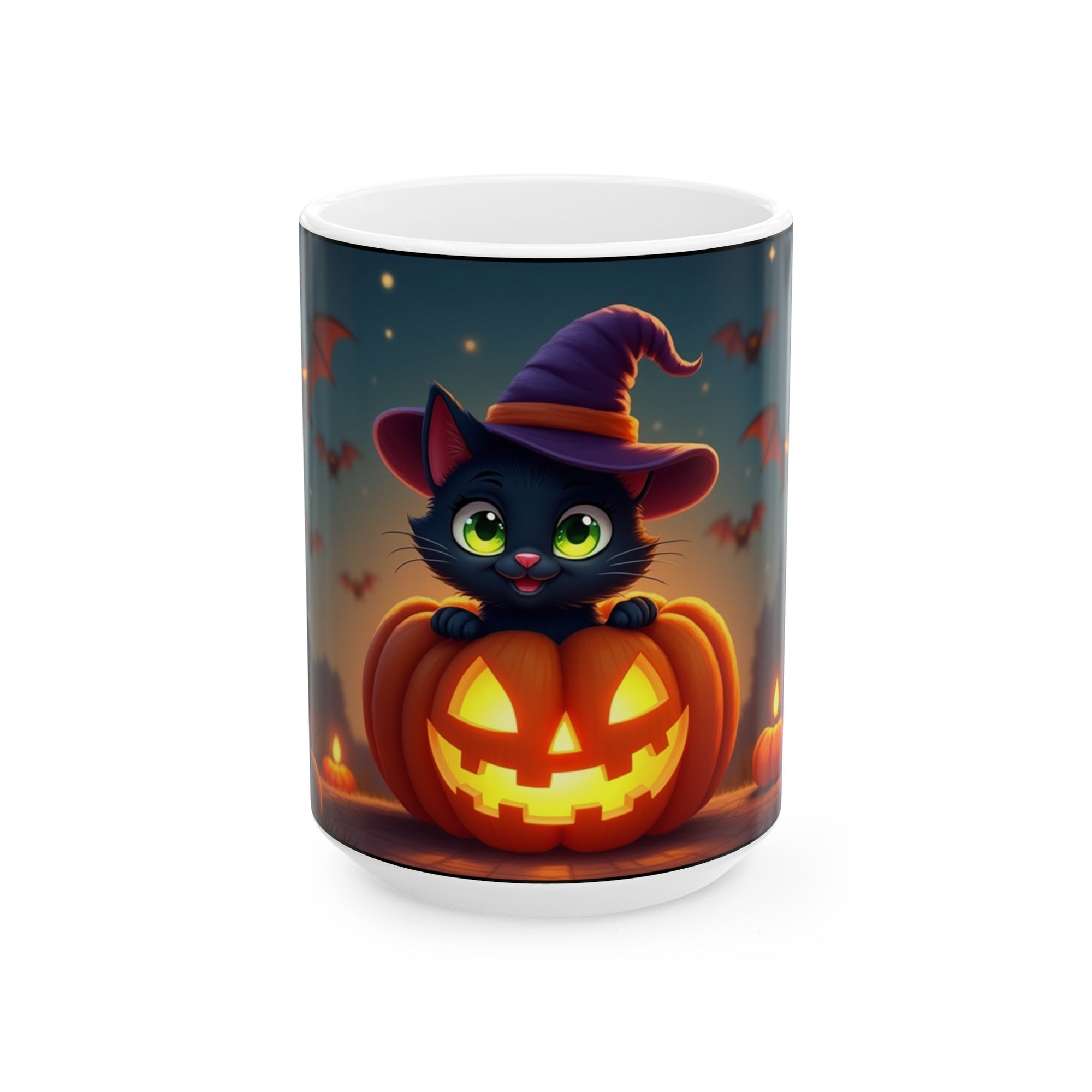 Halloween Black Cat Ceramic Mug, Cute Cat Mug, Pumpkin Mug, Spooky Coffee Cup, Fall Beverage Mug, Cat Lover Gift