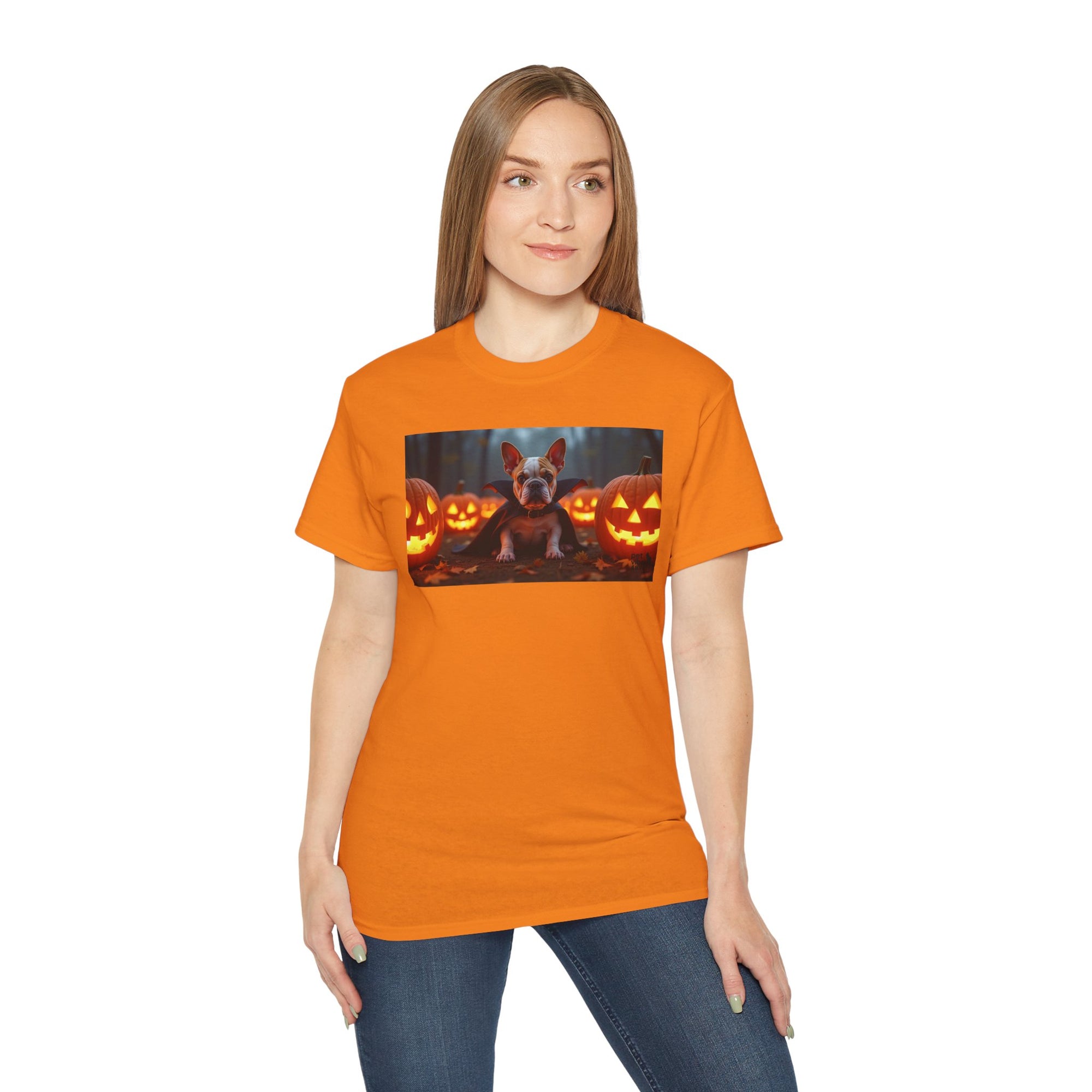 Halloween Dog Graphic Tee, Pumpkin Shirt, Fall Apparel, Casual Wear for Pet Lovers, Unisex Halloween T-Shirt