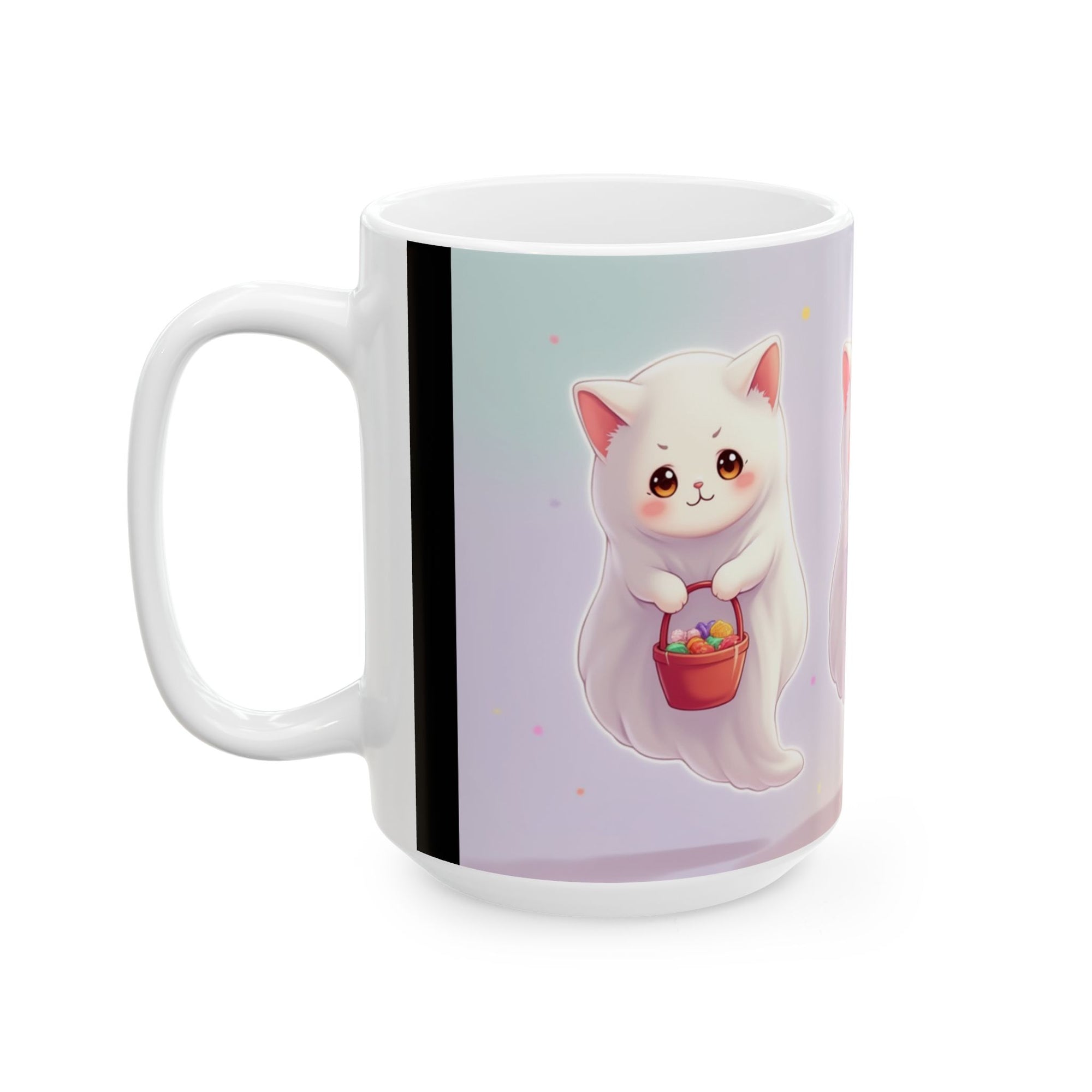Adorable Ghost Cat Ceramic Mug - Perfect for Halloween, Cozy Vibes, Cat Lovers, Cute Gifts, Coffee/Tea Mug