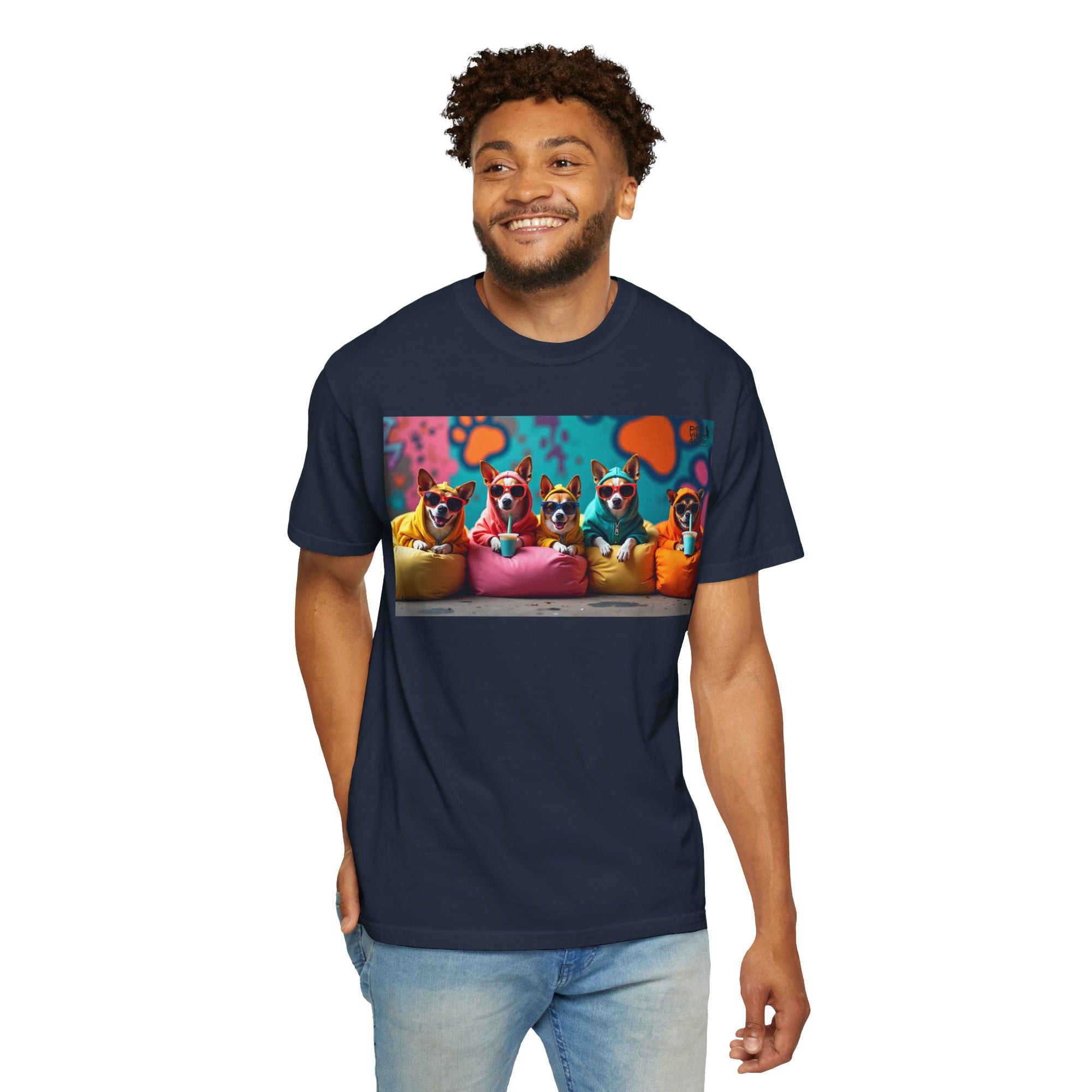 Playful Dog-Themed Unisex Garment-Dyed T-shirt, Pet Lover Gift, Casual Wear, Birthday Party Tee, Colorful Animal Art