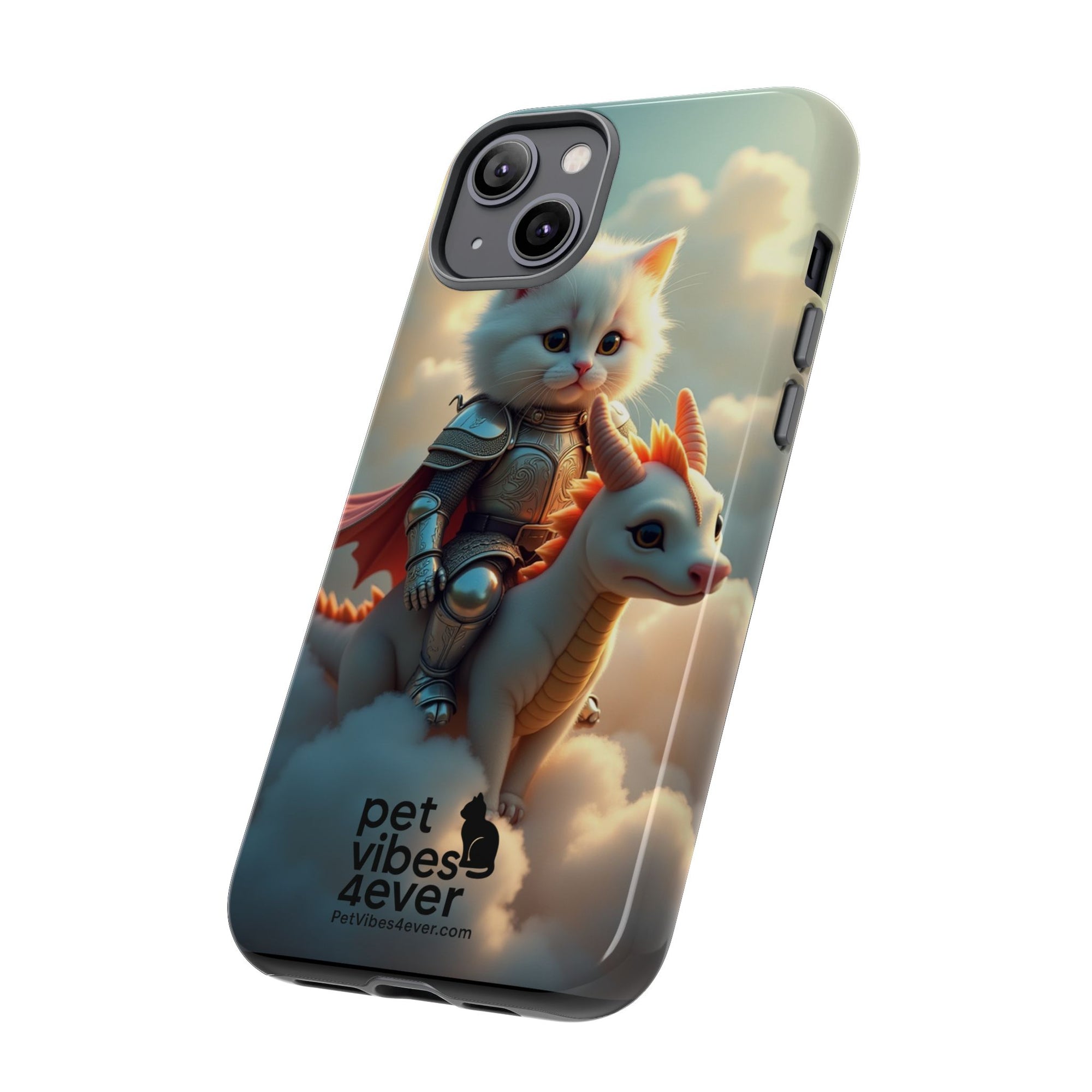 Pet Vibes Phone Case, Cute Cat and Dragon Design, Tough Phone Cover, Gift for Animal Lovers, Unique Pet Themed Accessory