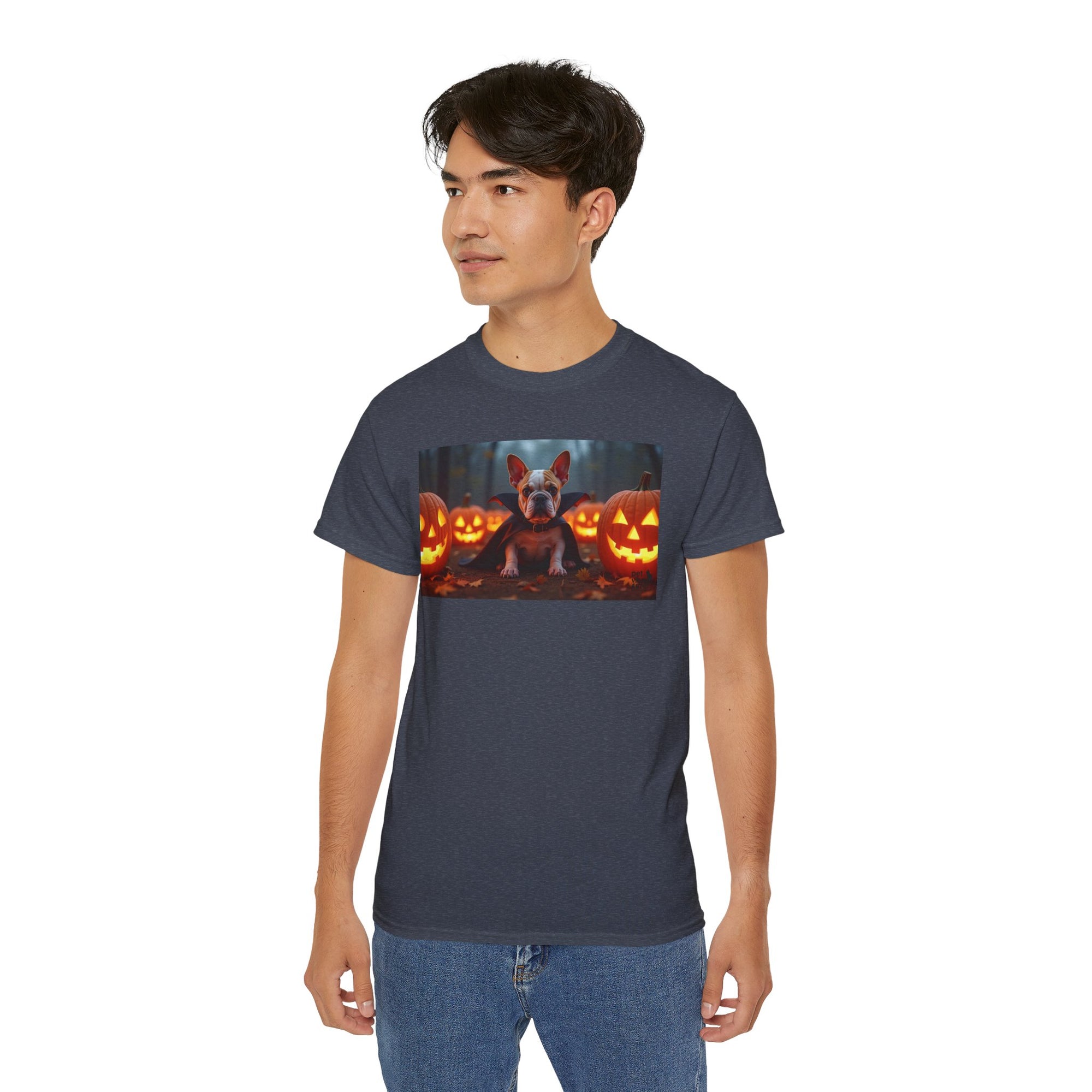 Halloween Dog Graphic Tee, Pumpkin Shirt, Fall Apparel, Casual Wear for Pet Lovers, Unisex Halloween T-Shirt