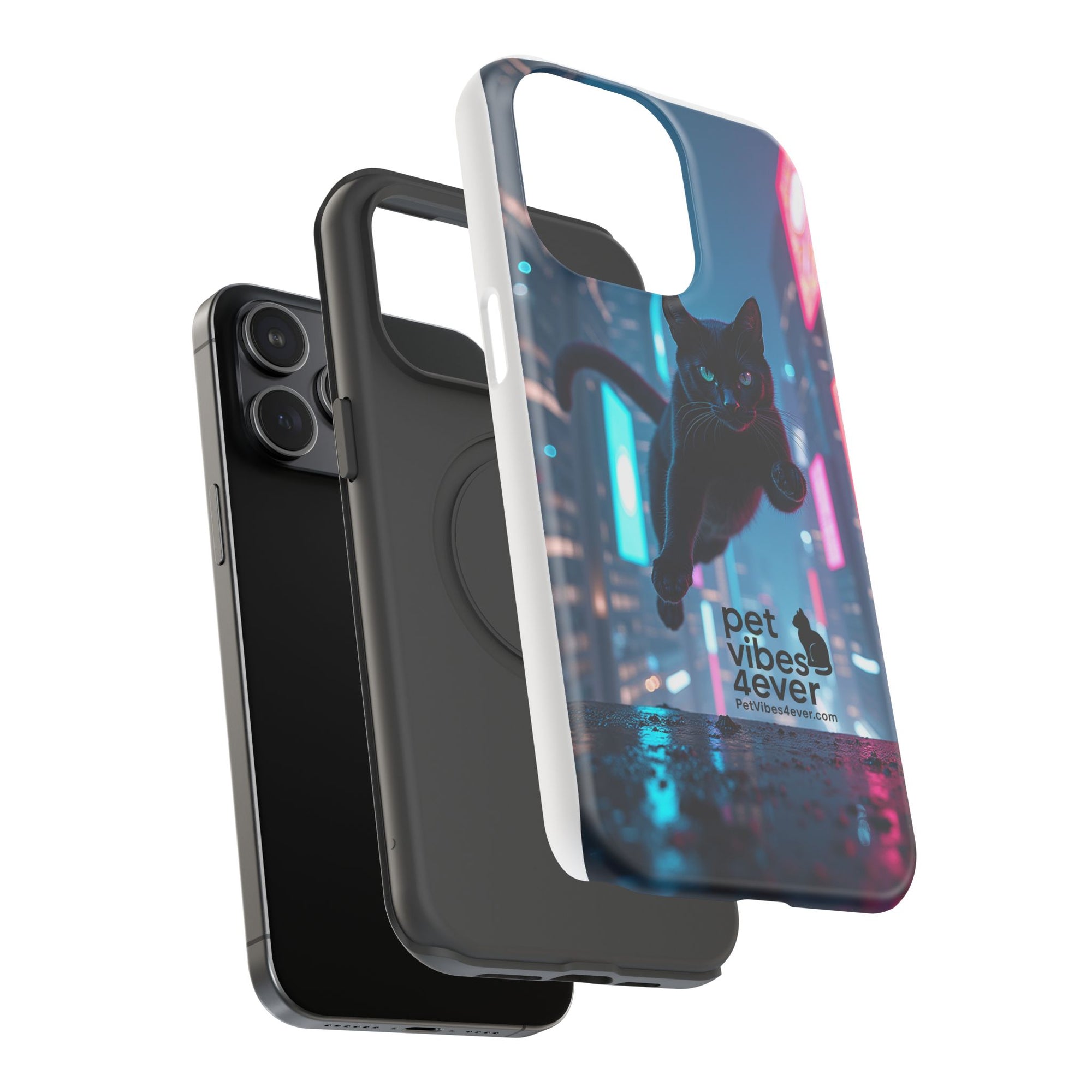 Cat-Themed Phone Case with Pet Vibes Design, Impact-Resistant Phone Case, Gift for Cat Lovers, Cute Pet Merchandise, Stylish Phone Accessory