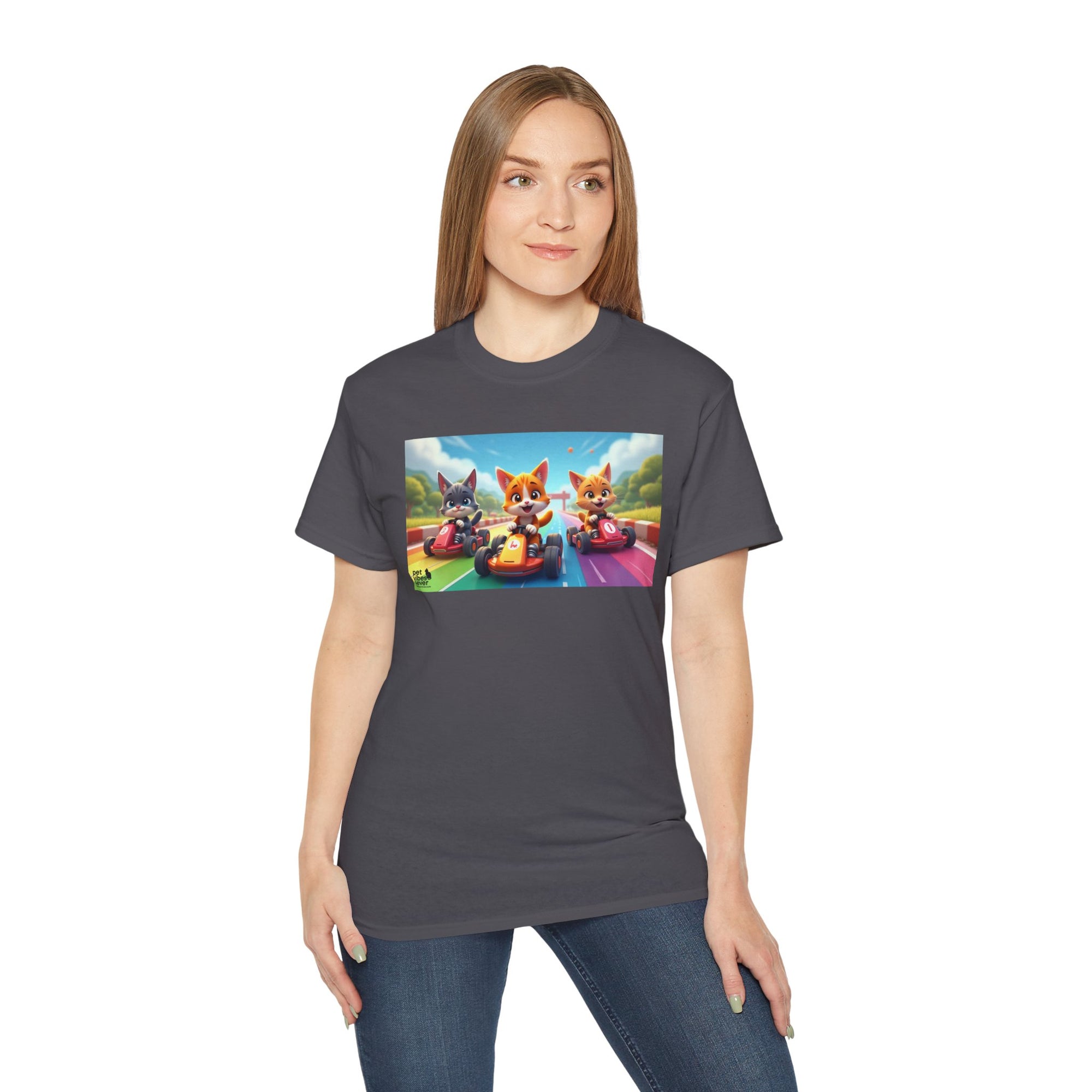Cartoon Racing Friends Unisex Tee, Fun Gift for Gamers, Kid-Approved Style, Birthday Present, Family Game Night Apparel