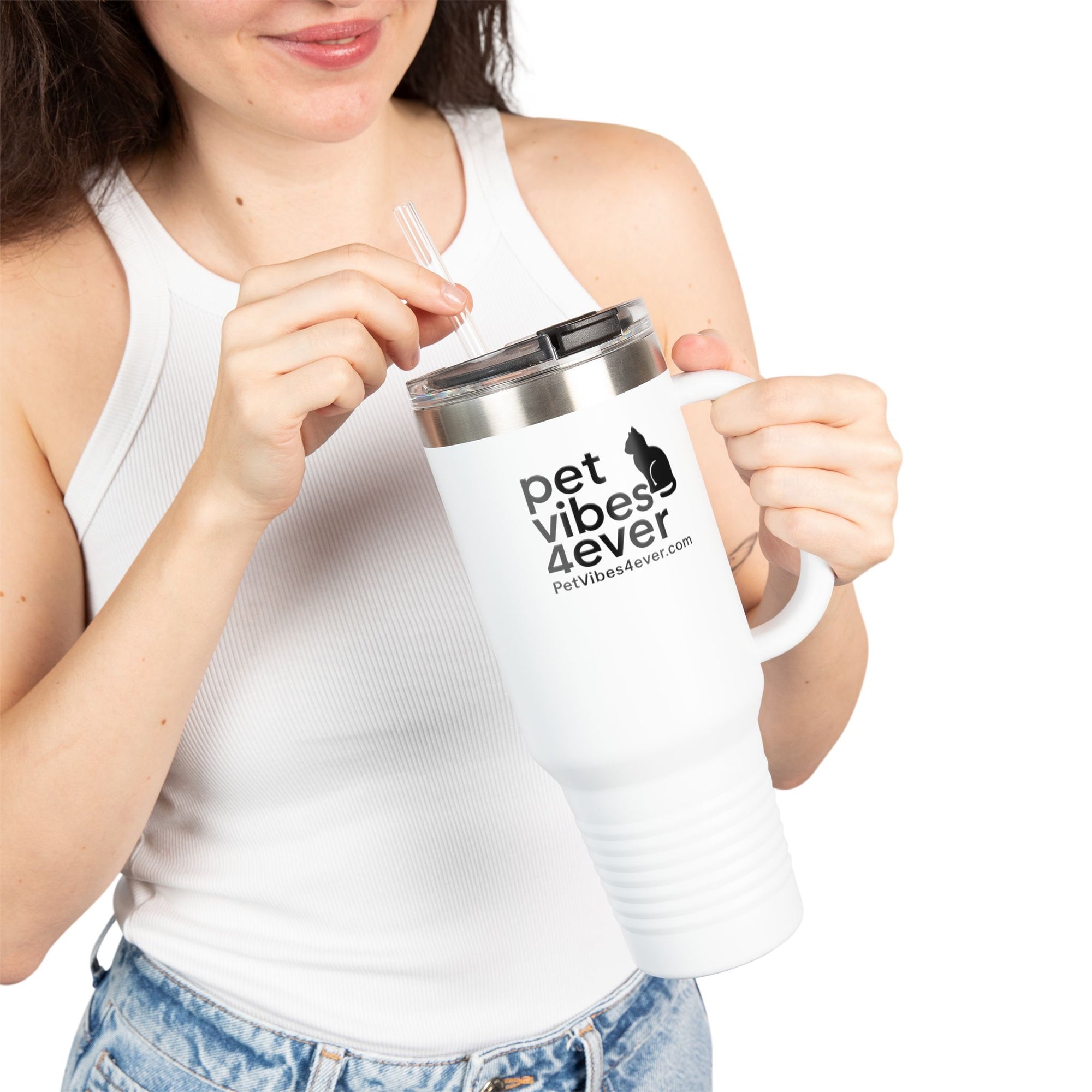 Pet Vibes Insulated Travel Mug 40oz | Stylish Pet Lover Gift | Reusable Cups for Coffee, Tea, Outdoor Adventures, Eco-Friendly Drinkware