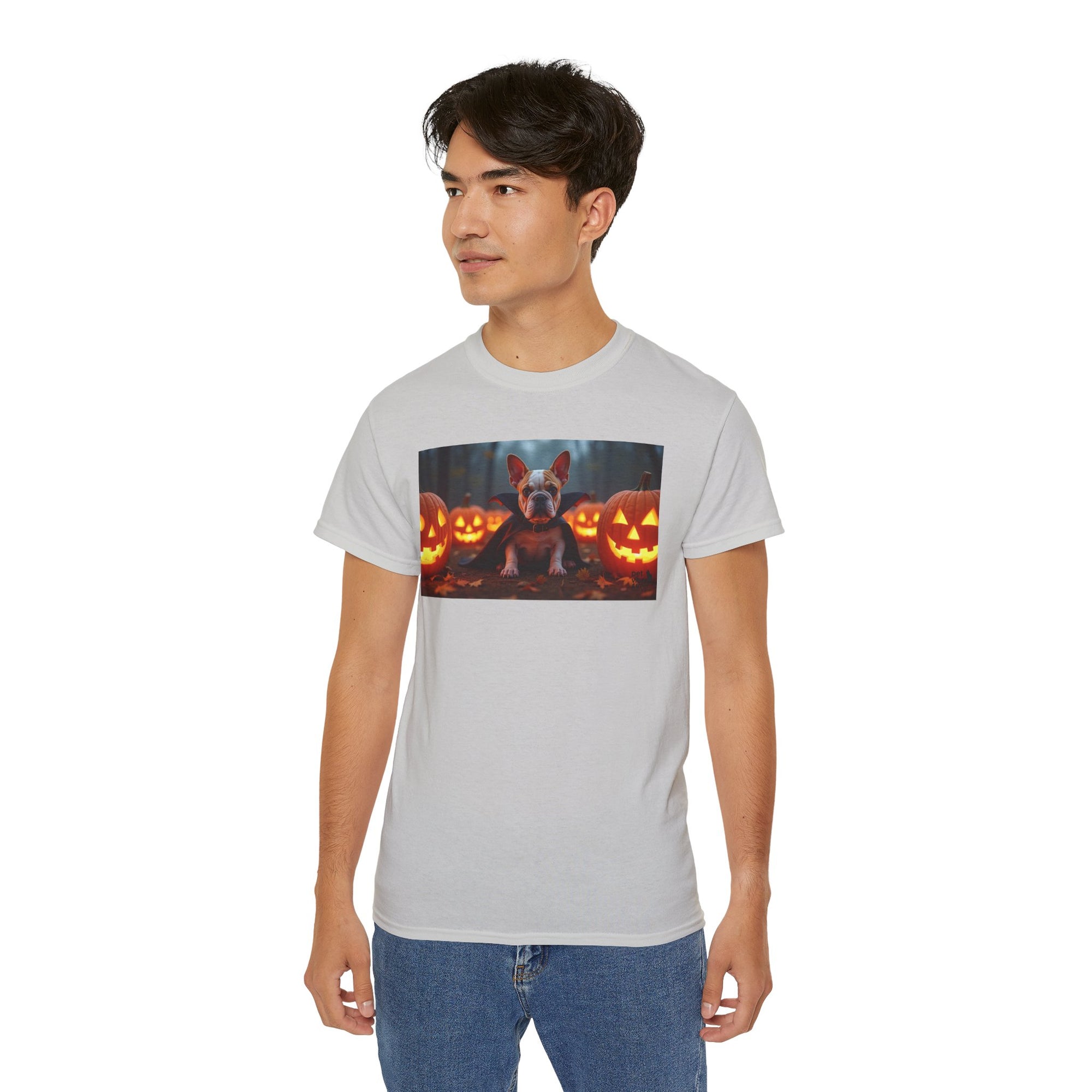 Halloween Dog Graphic Tee, Pumpkin Shirt, Fall Apparel, Casual Wear for Pet Lovers, Unisex Halloween T-Shirt