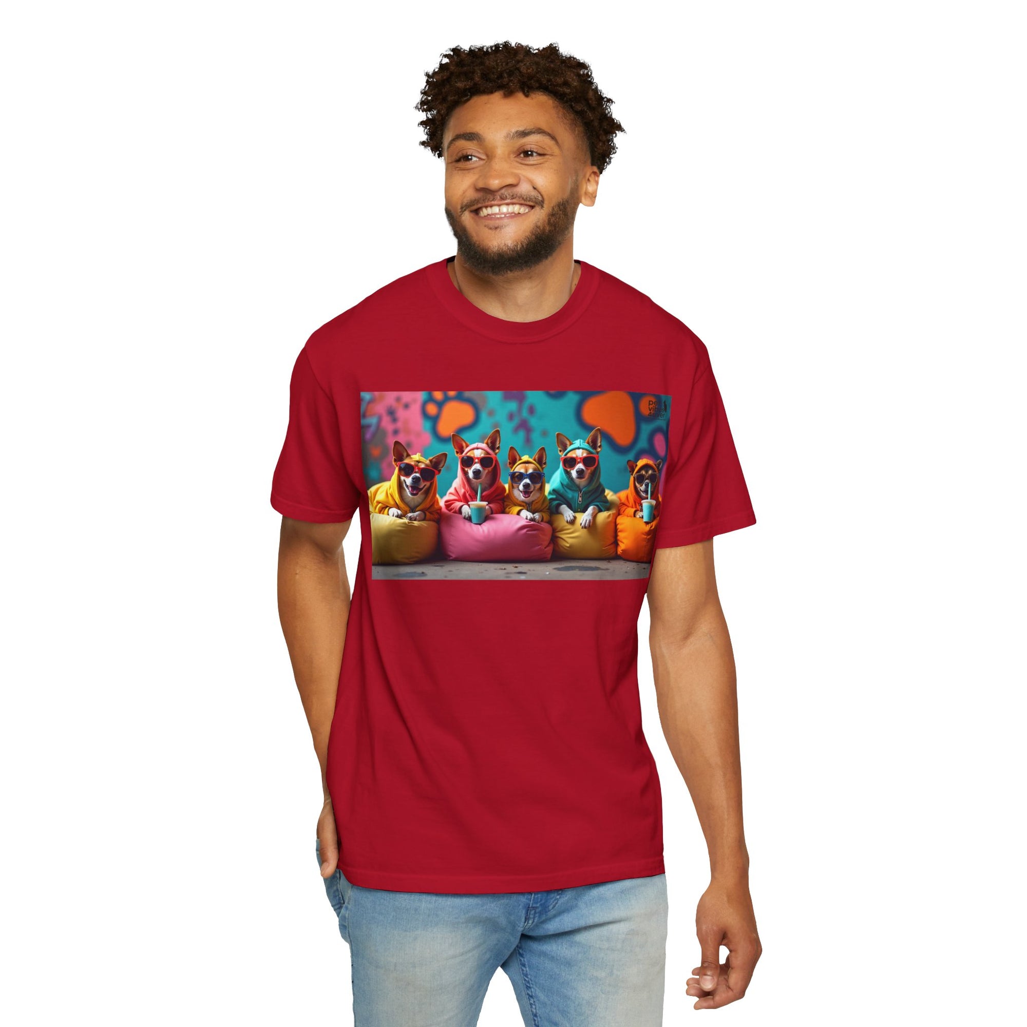 Playful Dog-Themed Unisex Garment-Dyed T-shirt, Pet Lover Gift, Casual Wear, Birthday Party Tee, Colorful Animal Art