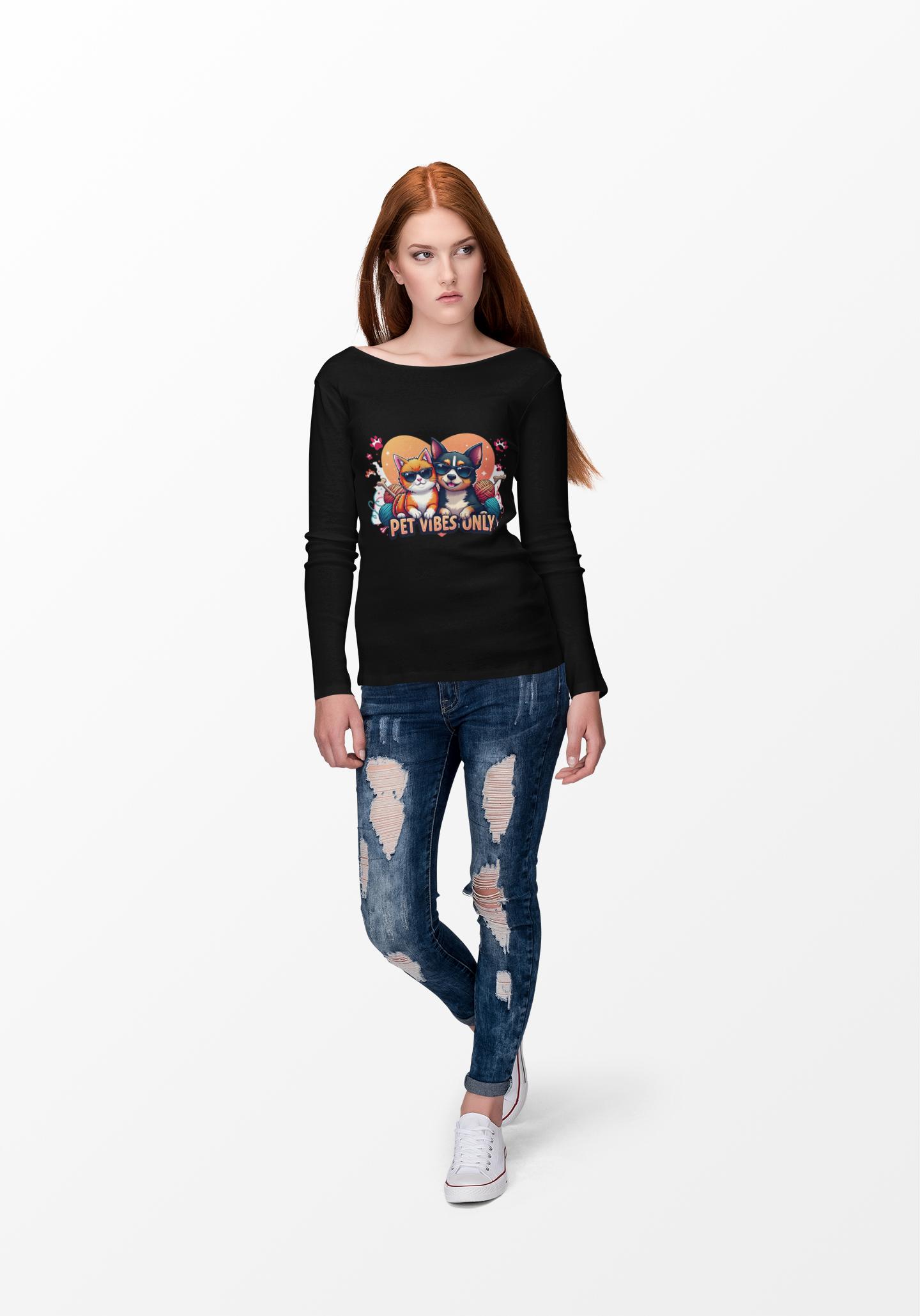 Cute Pet Vibes Long Sleeve Tee, Animal Lover Gift, Cat and Dog Tee, Fun Casual Wear, Perfect for Pet Owners