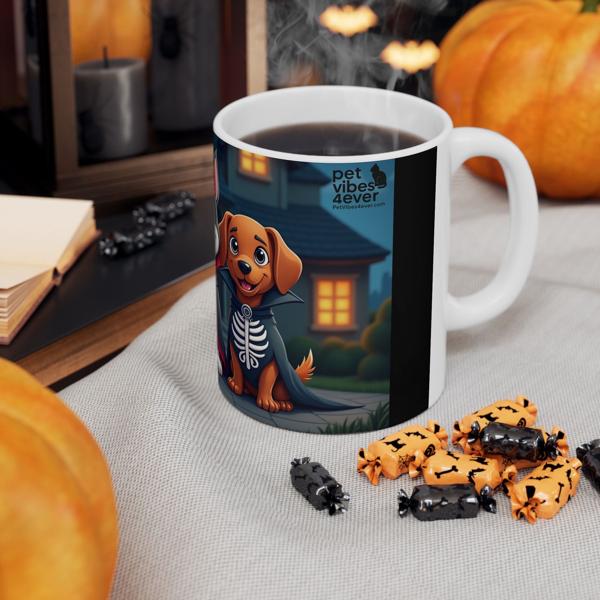 Halloween Dog Lover's Ceramic Mug, Cute Pup Design, 11oz, 15oz, Perfect for Gifts, Home Decor, Pet Lovers, Coffee, Hot Chocolate