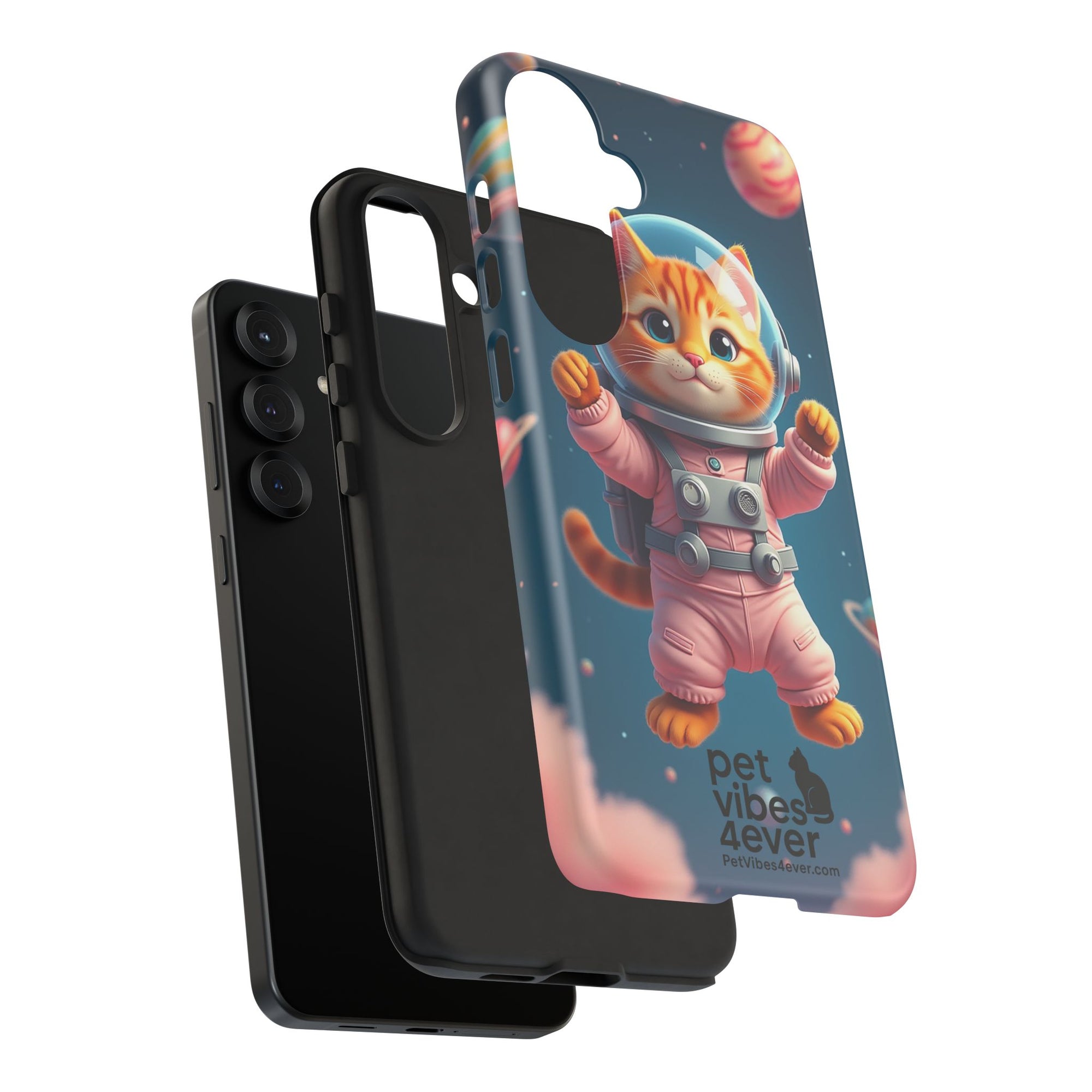 Cute Cat Phone Case, Astronaut Cat Case, Pet Lover Gift, Space Theme Accessories, Galaxy Cat Phone Cover