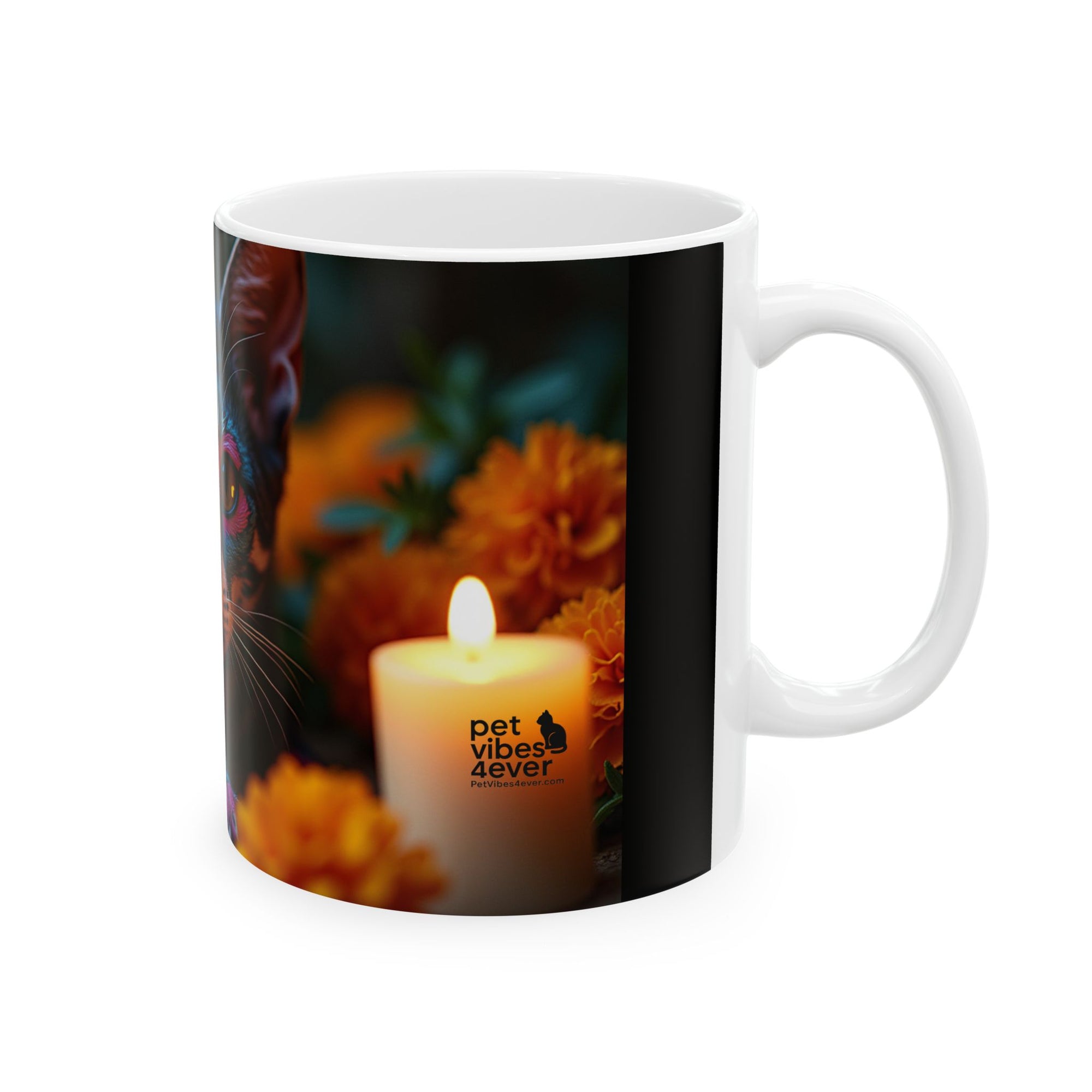 Colorful Cat Ceramic Mug | Cat Lover Gift, Unique Art Mug, Coffee Cup, Floral Design, Trendy Kitchen Decor