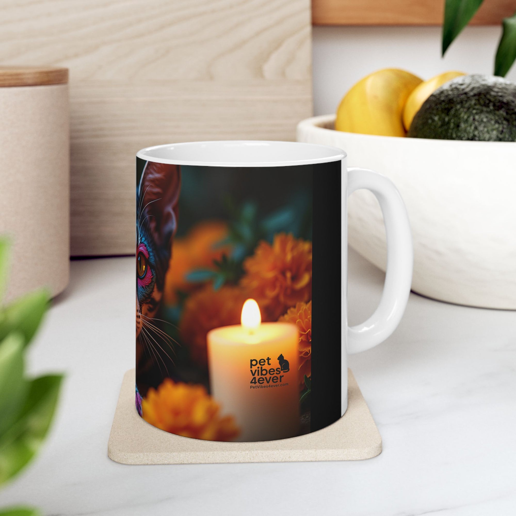 Colorful Cat Ceramic Mug | Cat Lover Gift, Unique Art Mug, Coffee Cup, Floral Design, Trendy Kitchen Decor