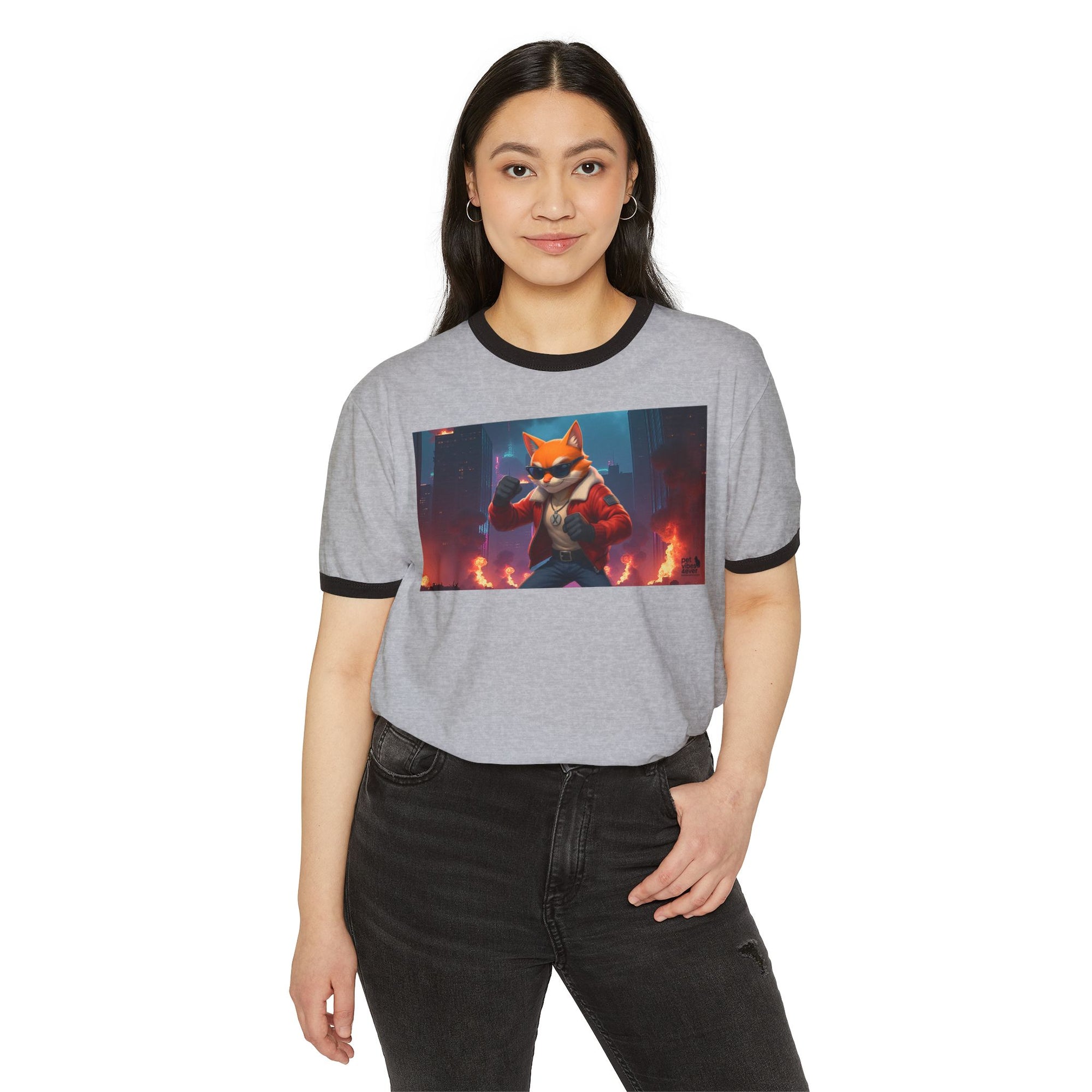 Fire Rescue Fox Unisex Cotton Ringer T-Shirt, Casual Wear, Gamer Shirt, Animal Lover Gift, Style Tee, Fun Fashion
