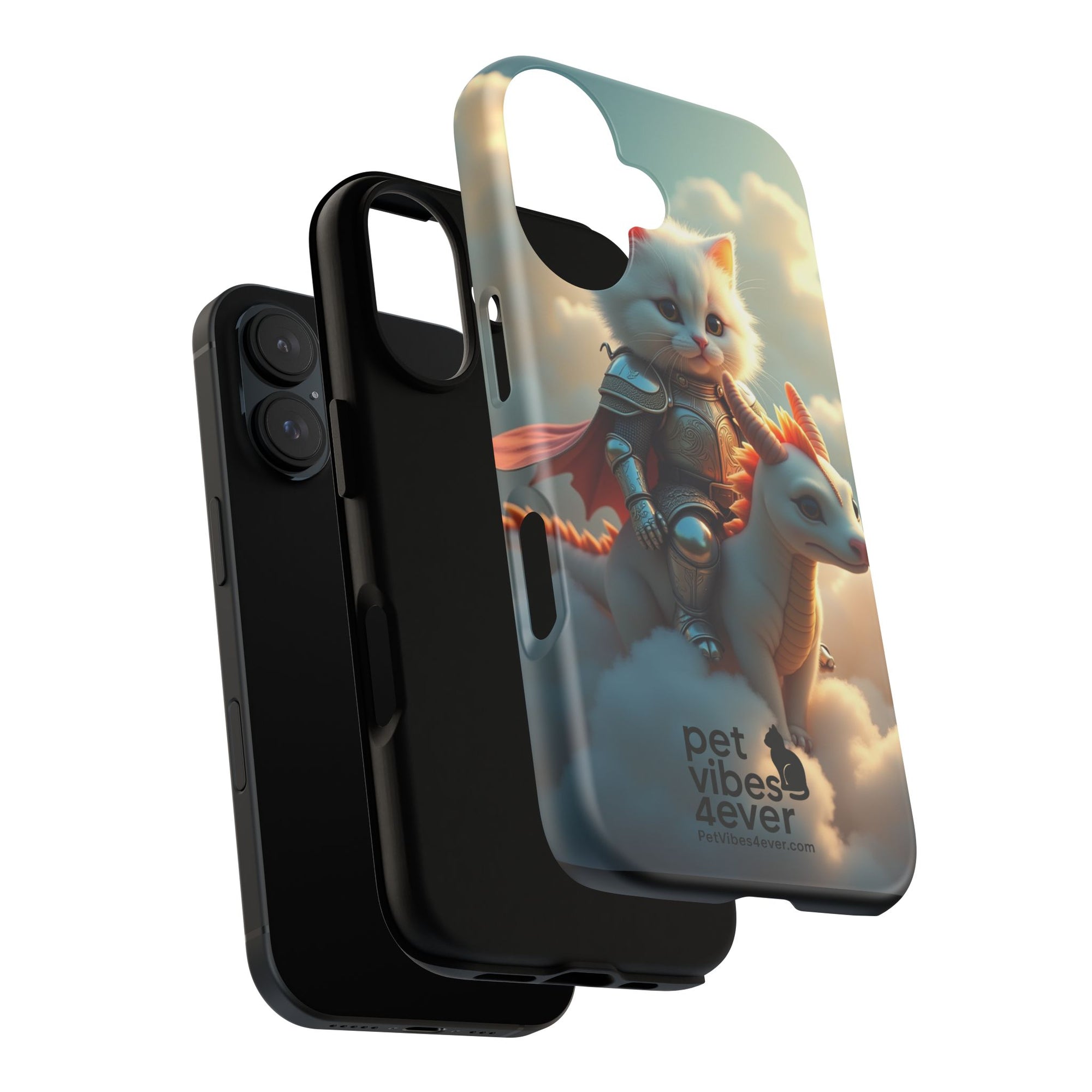 Pet Vibes Phone Case, Cute Cat and Dragon Design, Tough Phone Cover, Gift for Animal Lovers, Unique Pet Themed Accessory