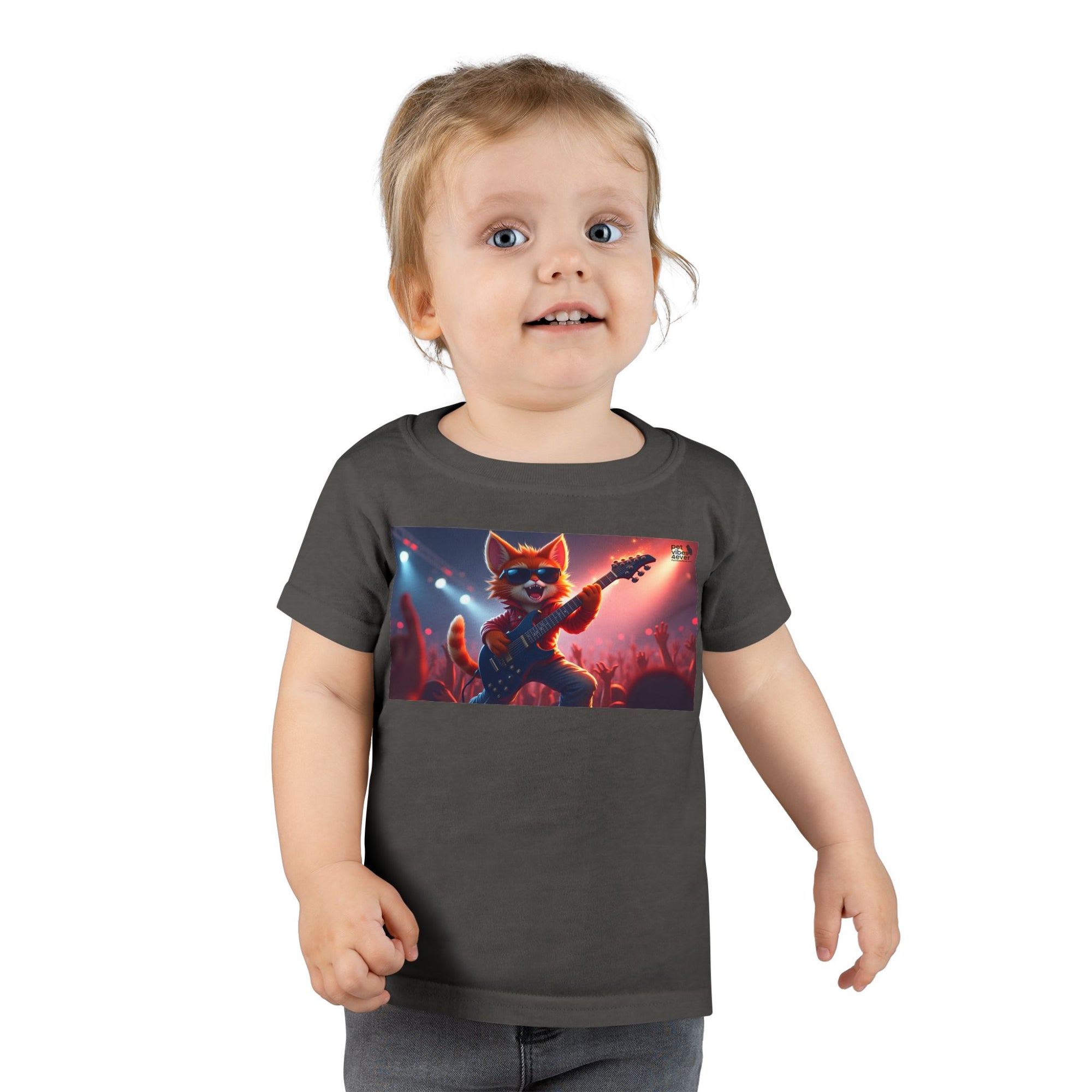 Rockstar Cat Toddler T-Shirt, Cute Graphic Tee for Kids, Birthday Gift, Music Theme Apparel, Fun Kids Outfit, Playful Toddler Top